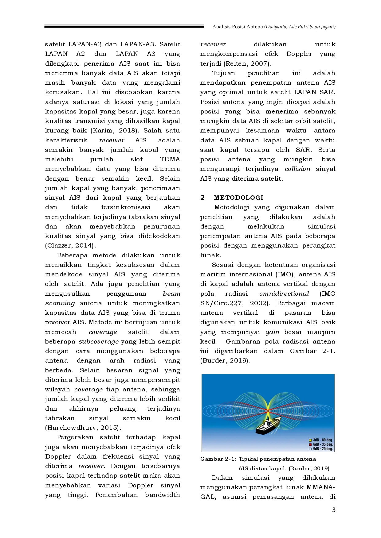 juris Analisis Posisi Antena AIS untuk Misi Pemantauan Kapal Satelit SAR Mikro LAPAN