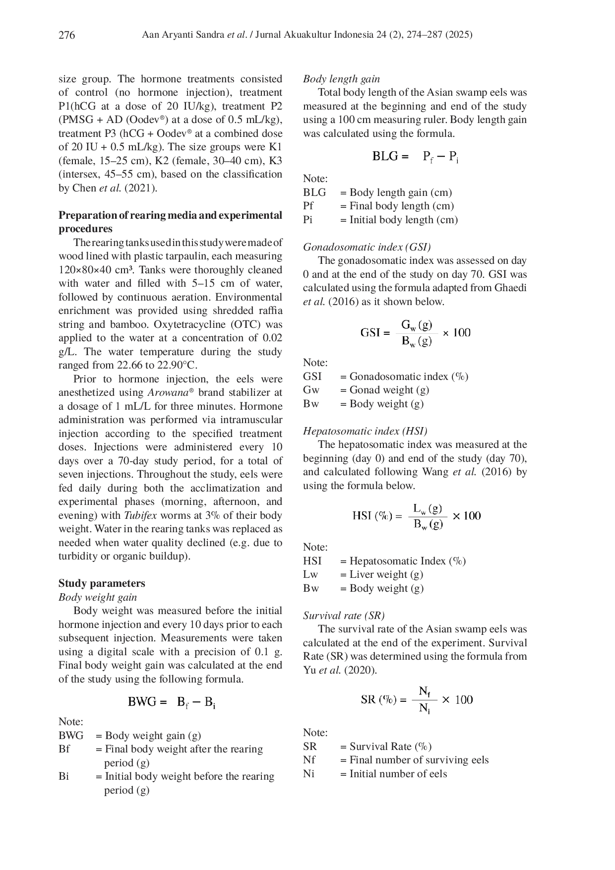 JURIS Induction of maturation gonads the Asian swamp eel Monopterus albus at different sizes with the hormones PMSG antidopamine and hCG