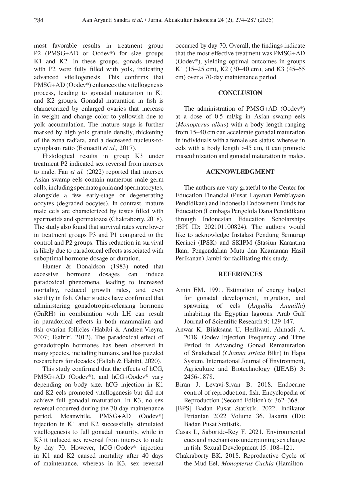 JURIS Induction of maturation gonads the Asian swamp eel Monopterus albus at different sizes with the hormones PMSG antidopamine and hCG