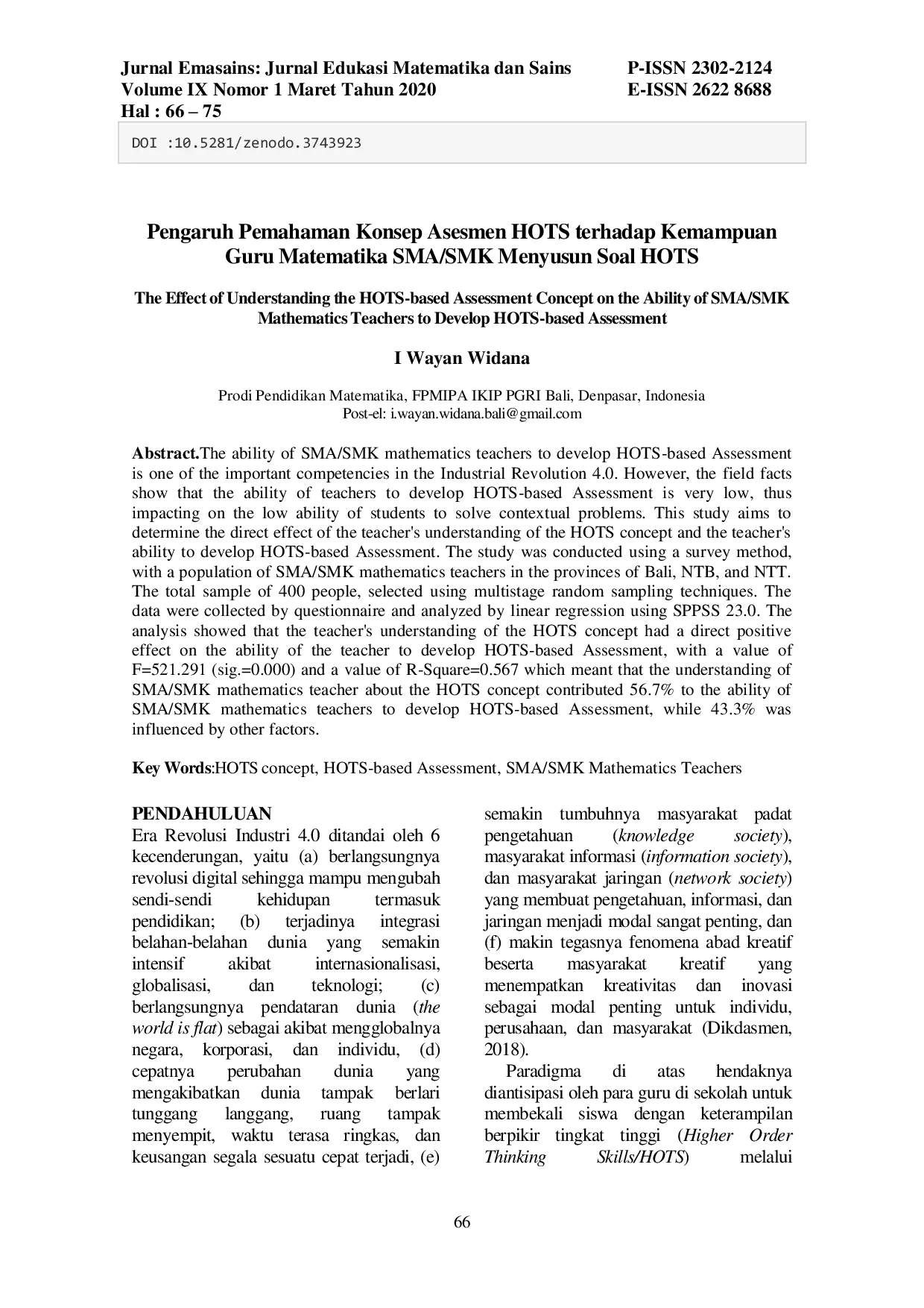 JURIS Pengaruh Pemahaman Konsep Asemen HOTS terhadap Kemampuan Guru Matematika SMA SMK Menyusun Soal HOTS