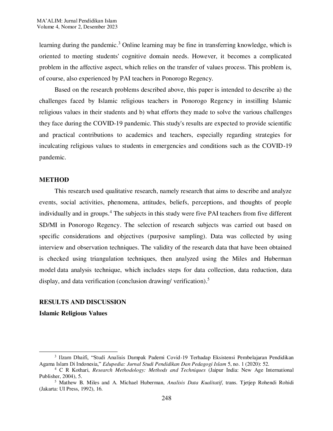JURIS Inculcating Islamic Religious Values to Students During the COVID 19 Pandemic Between Challenge and Effort