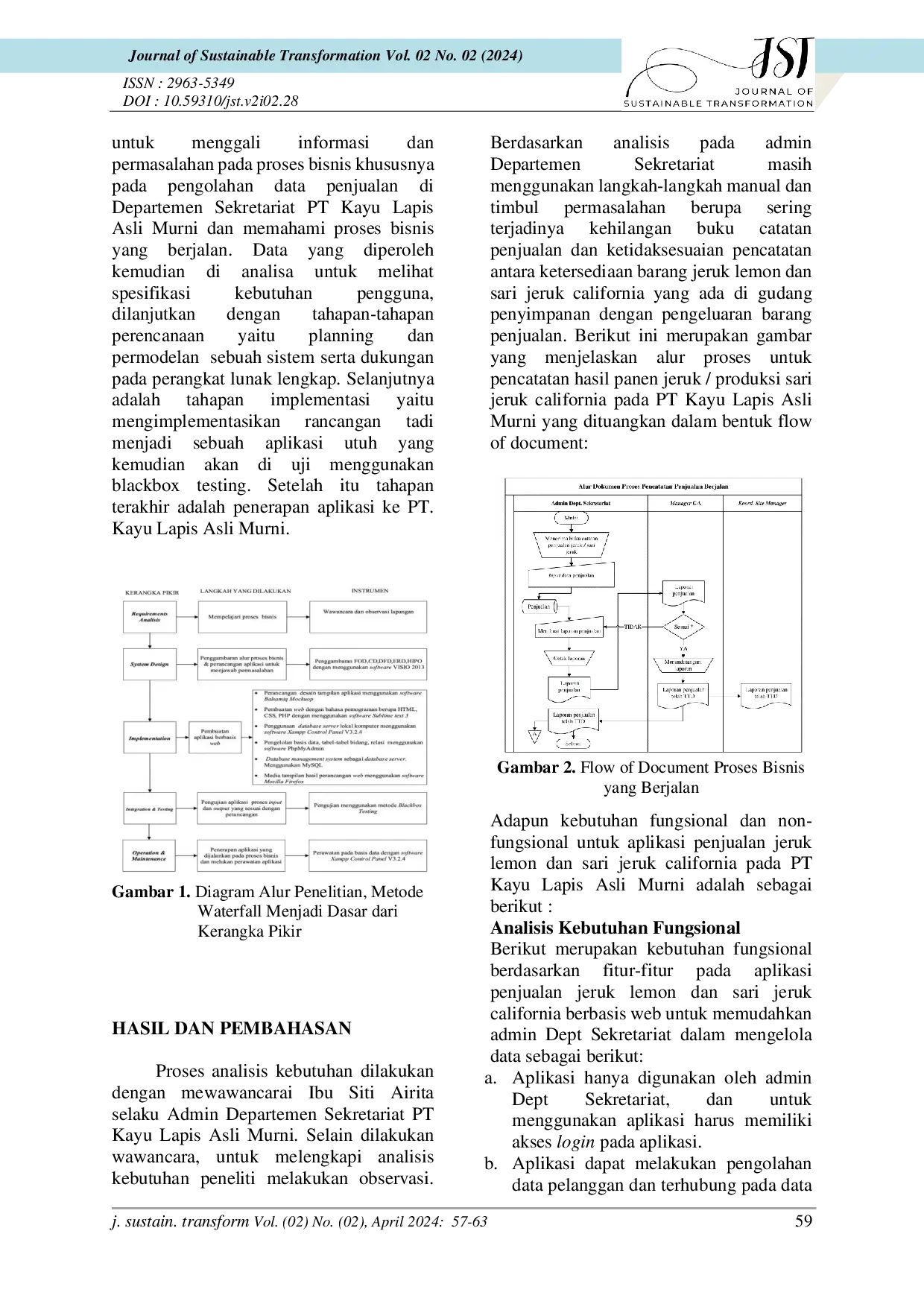 JURIS Rancang Bangun Aplikasi Penjualan Jeruk Lemon Dan Sari Jeruk California Berbasis Web Dengan Metode Waterfall Studi Kasus Pada PT Kayu Lapis Asli Murni