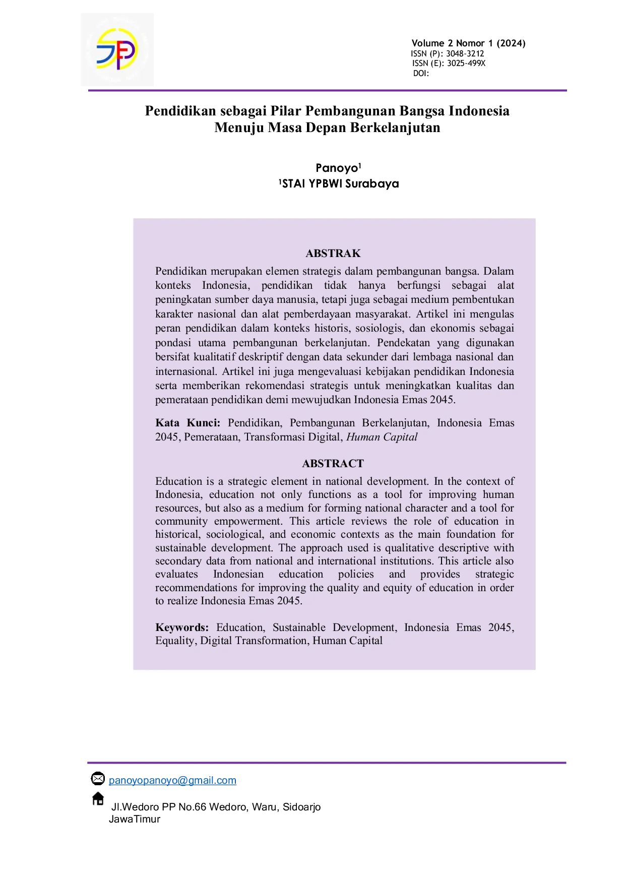 JURIS Pendidikan sebagai Pilar Pembangunan Bangsa Indonesia Menuju Masa Depan Berkelanjutan
