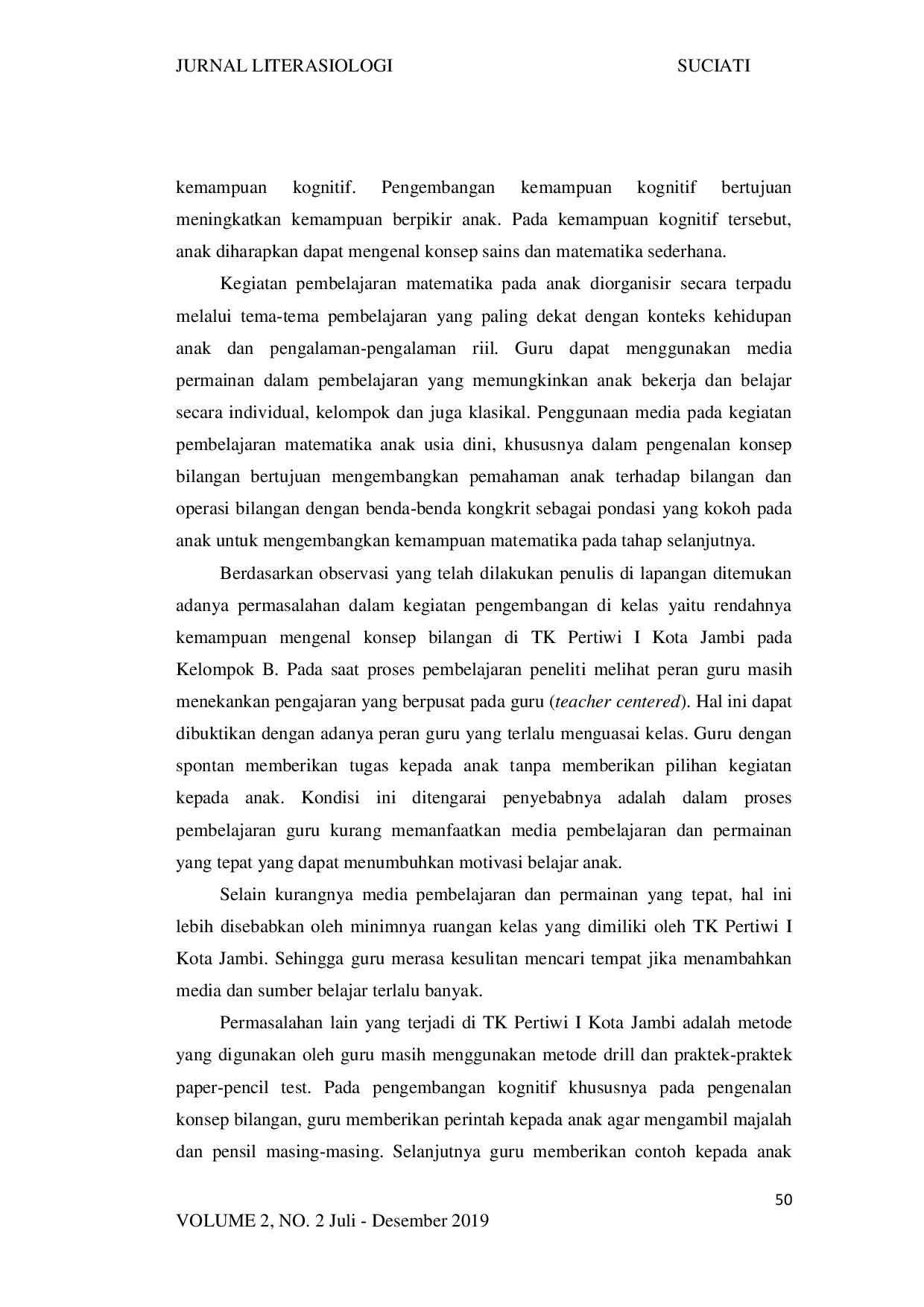 juris Upaya Meningkatkan Kemampuan Mengenal Lambang Bilangan dan Berhitung Permulaan Melalui Permainan Media Kartu Angka Pada Kelompok B Di Tk Pertiwi I Kota Jambi