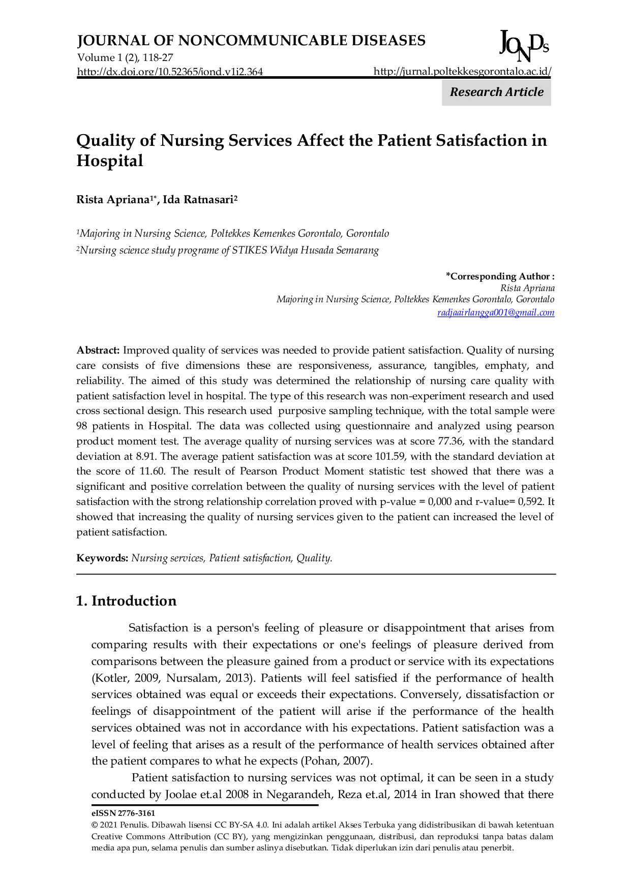 JURIS Quality of Nursing Services Affect the Patient Satisfaction in Hospital