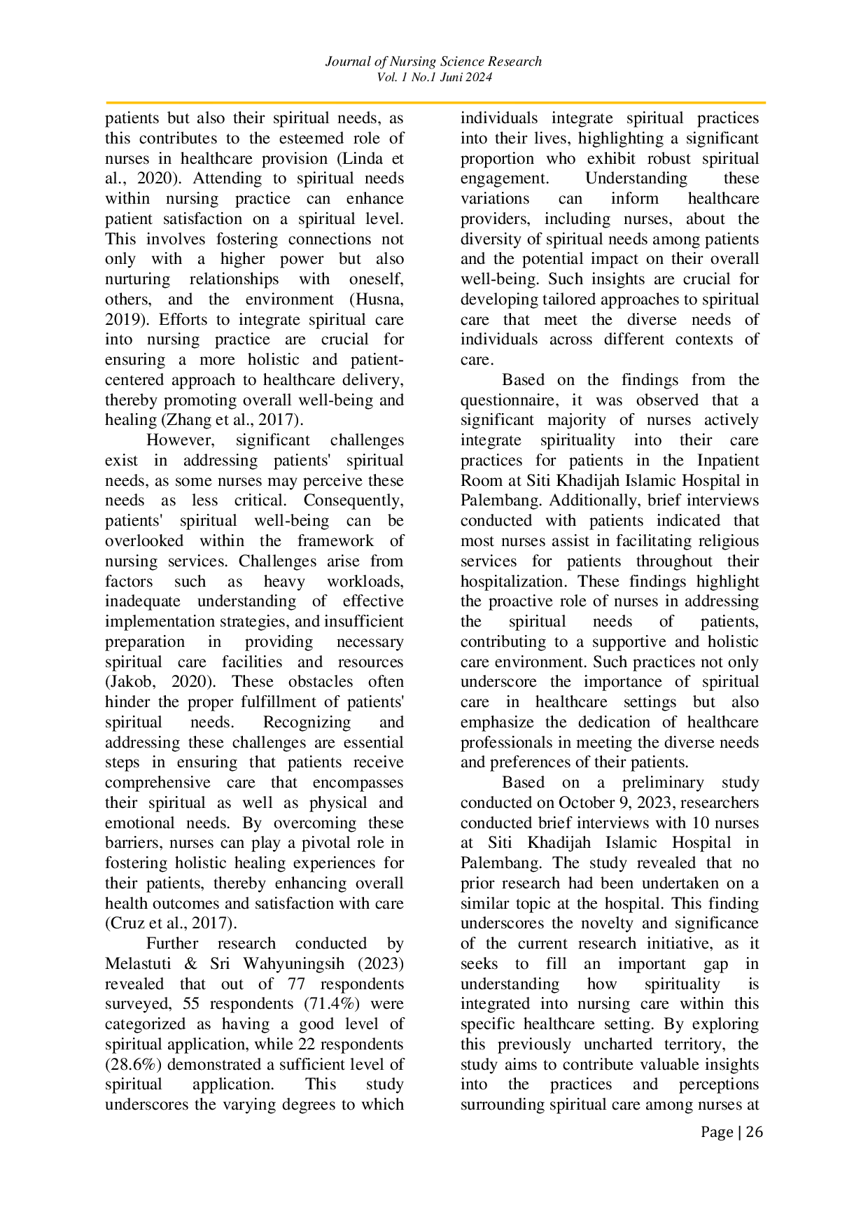 JURIS Enhancing Spiritual Care in Nursing Practice Exploring the Relationship Between Implementation of Spiritual Aspects and Fulfillment of Patients Spiritual Needs
