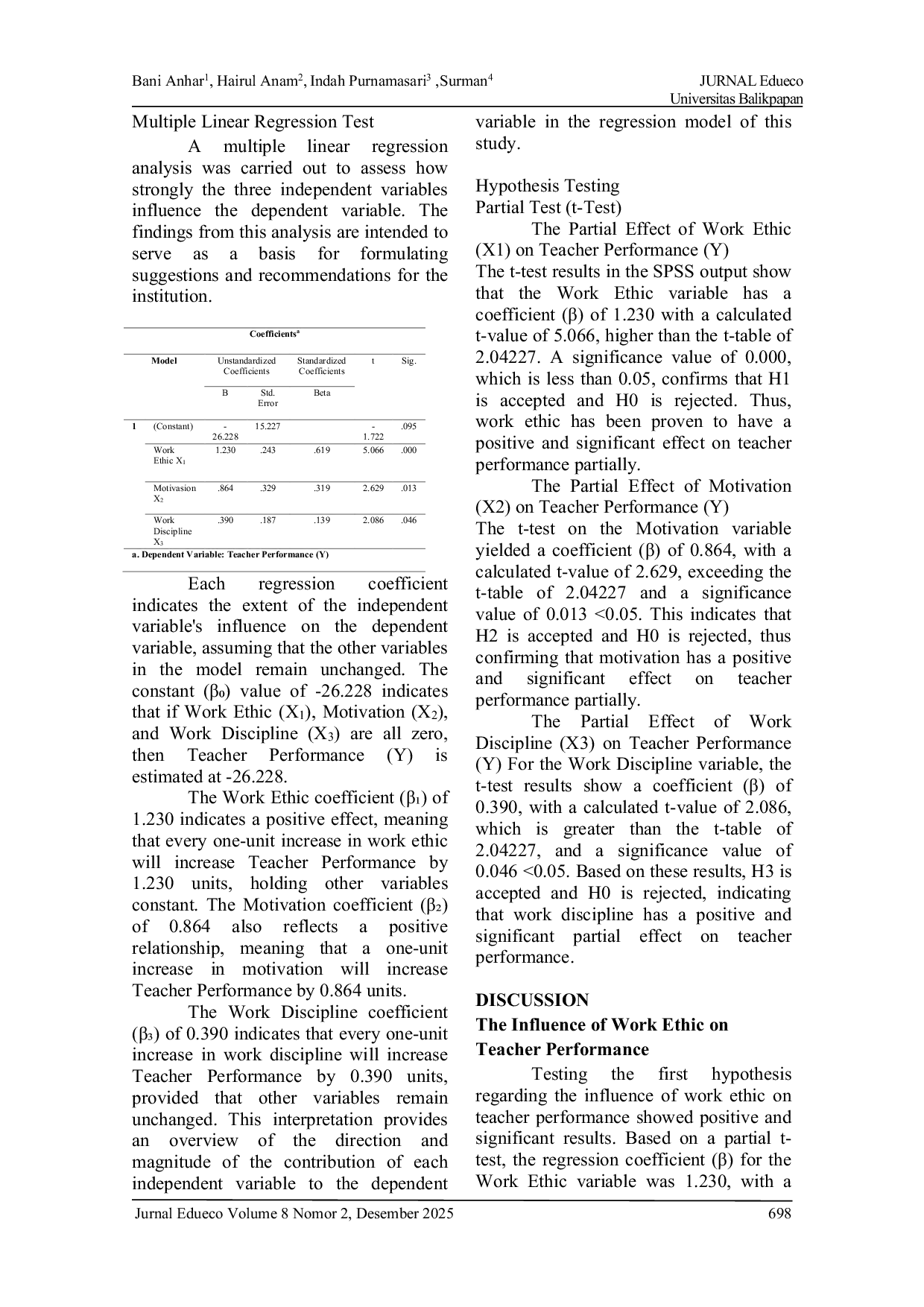 JURIS The Influence Of Work Ethic Motivation And Work Discipline On Teacher Performance