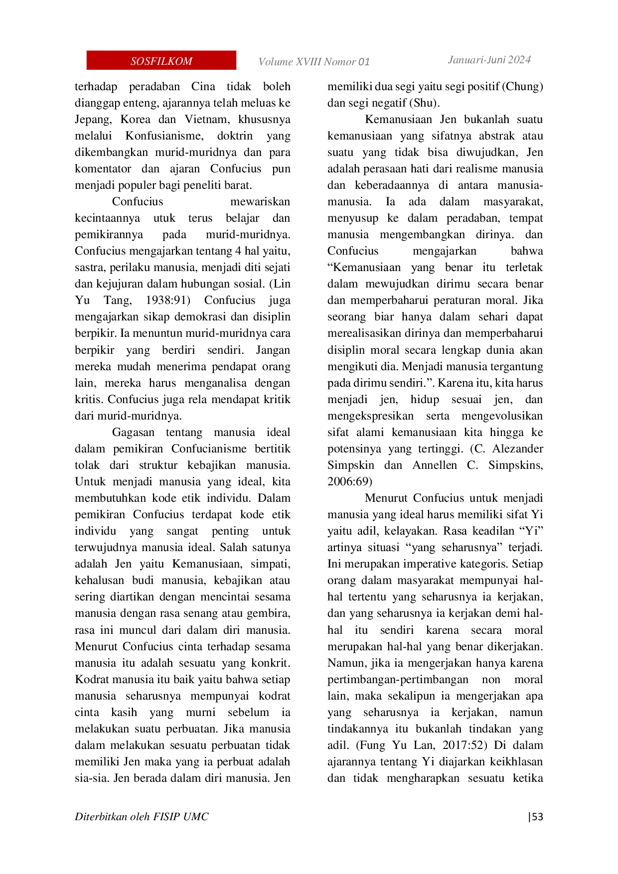 JURIS Pemikiran Confucius Dalam Kode Etik Individu Sebagai Jalan Tengah Dari Krisis Identitas