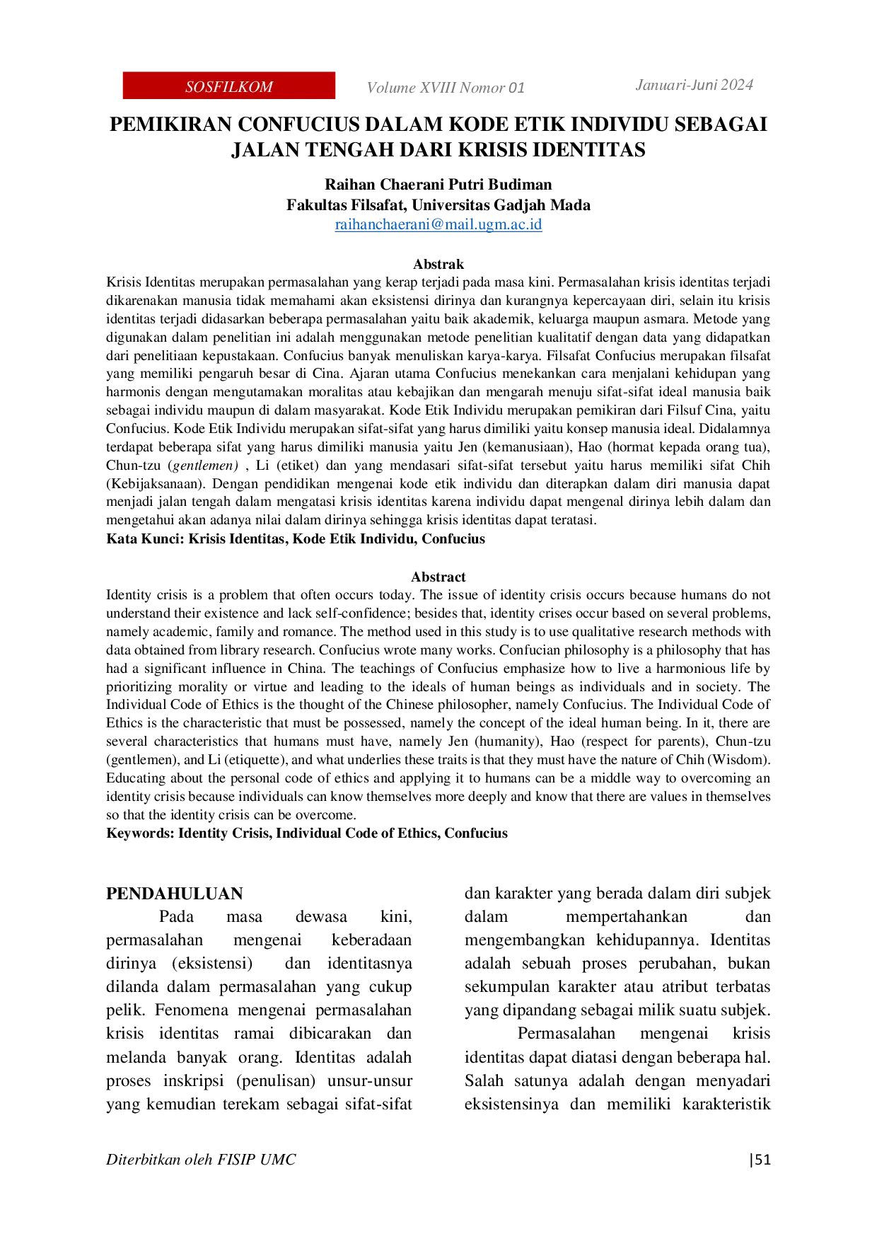 JURIS Pemikiran Confucius Dalam Kode Etik Individu Sebagai Jalan Tengah Dari Krisis Identitas