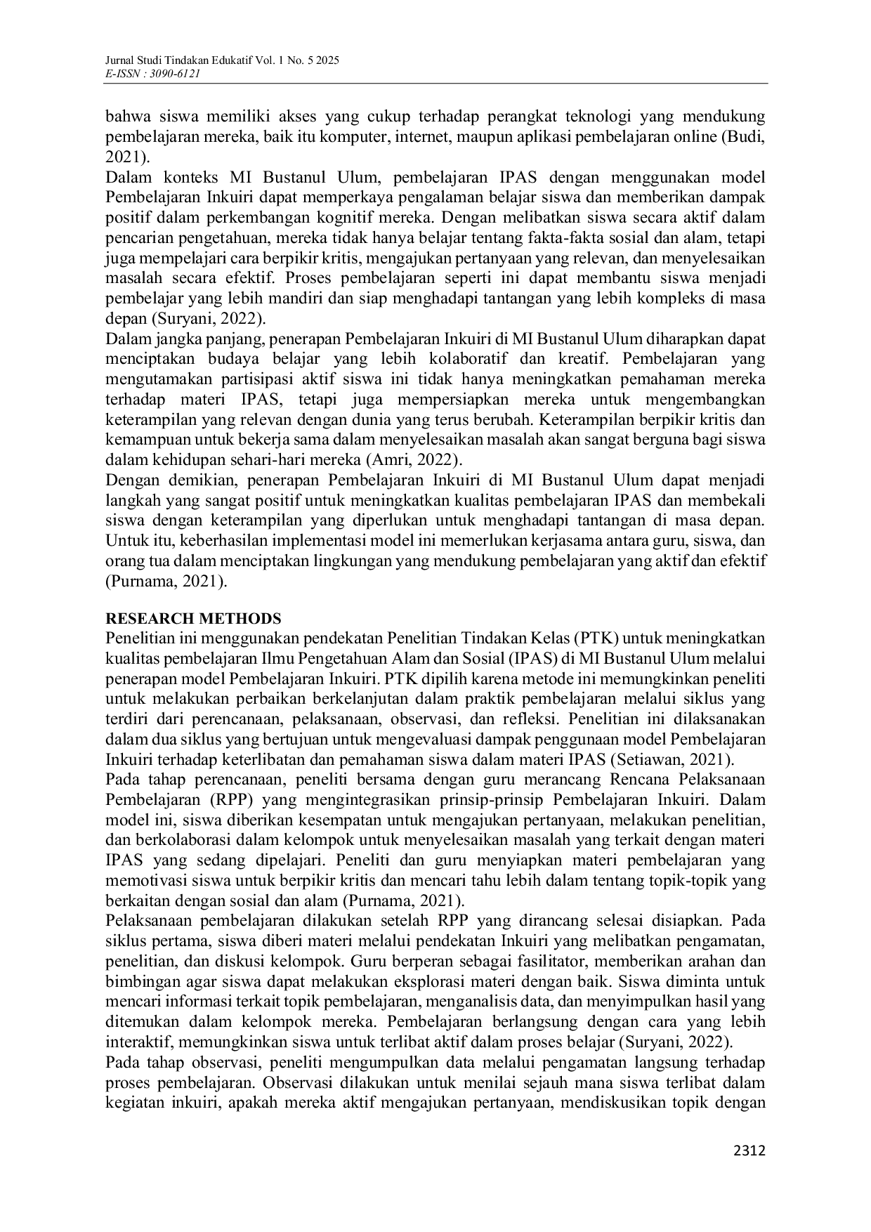 JURIS Enhancing Social Studies IPAS Learning through the Inquiry Based Learning Model at MIS Bustanul Ulum A Classroom Action Research