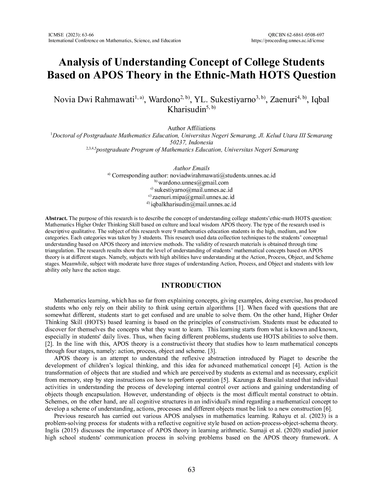 JURIS Analysis of Understanding Concept of College Students Based on APOS Theory in the Ethnic Math HOTS Question