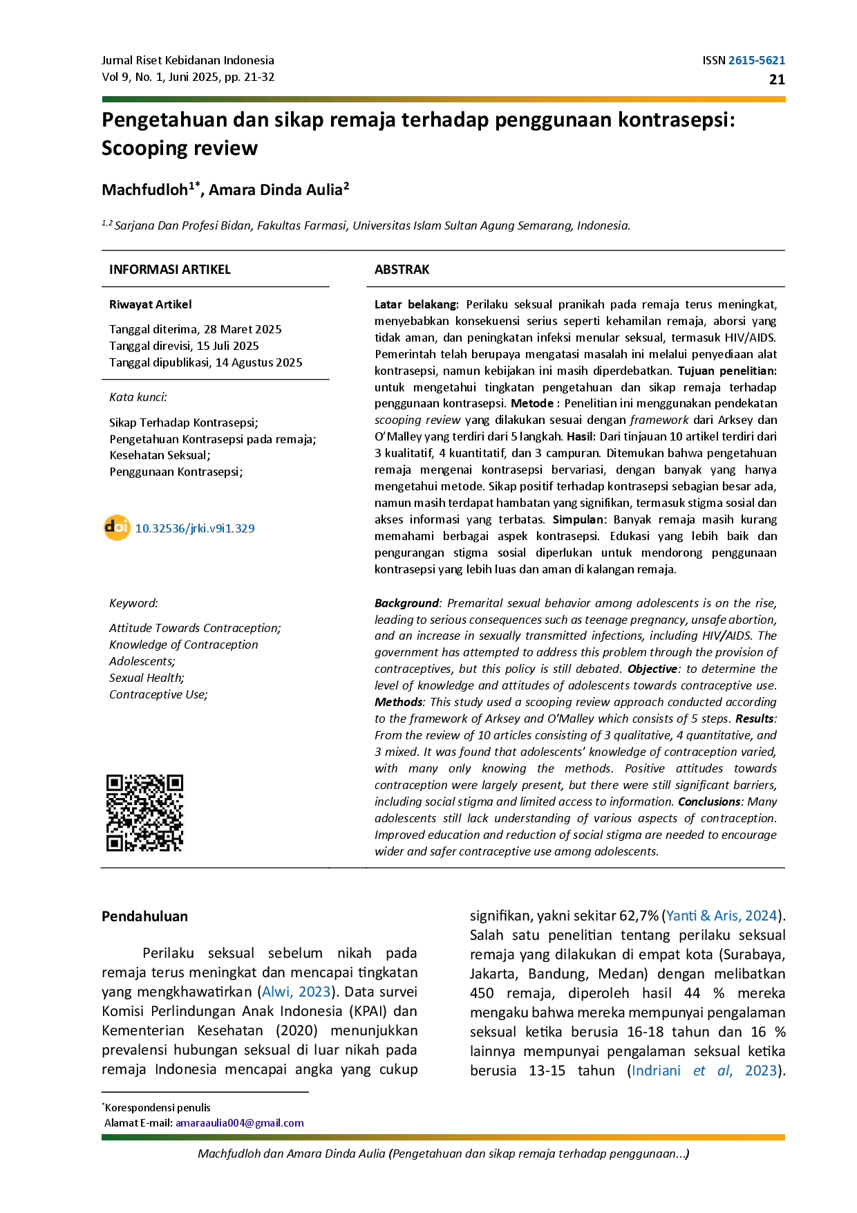 juris Pengetahuan dan sikap remaja terhadap penggunaan kontrasepsi Scooping review