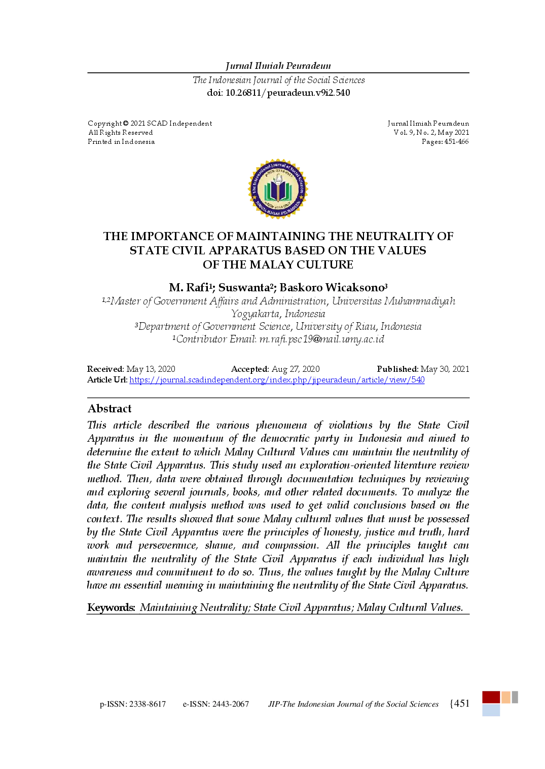 juris The Importance of Maintaining the Neutrality of State Civil Apparatus Based on the Values of the Malay Culture