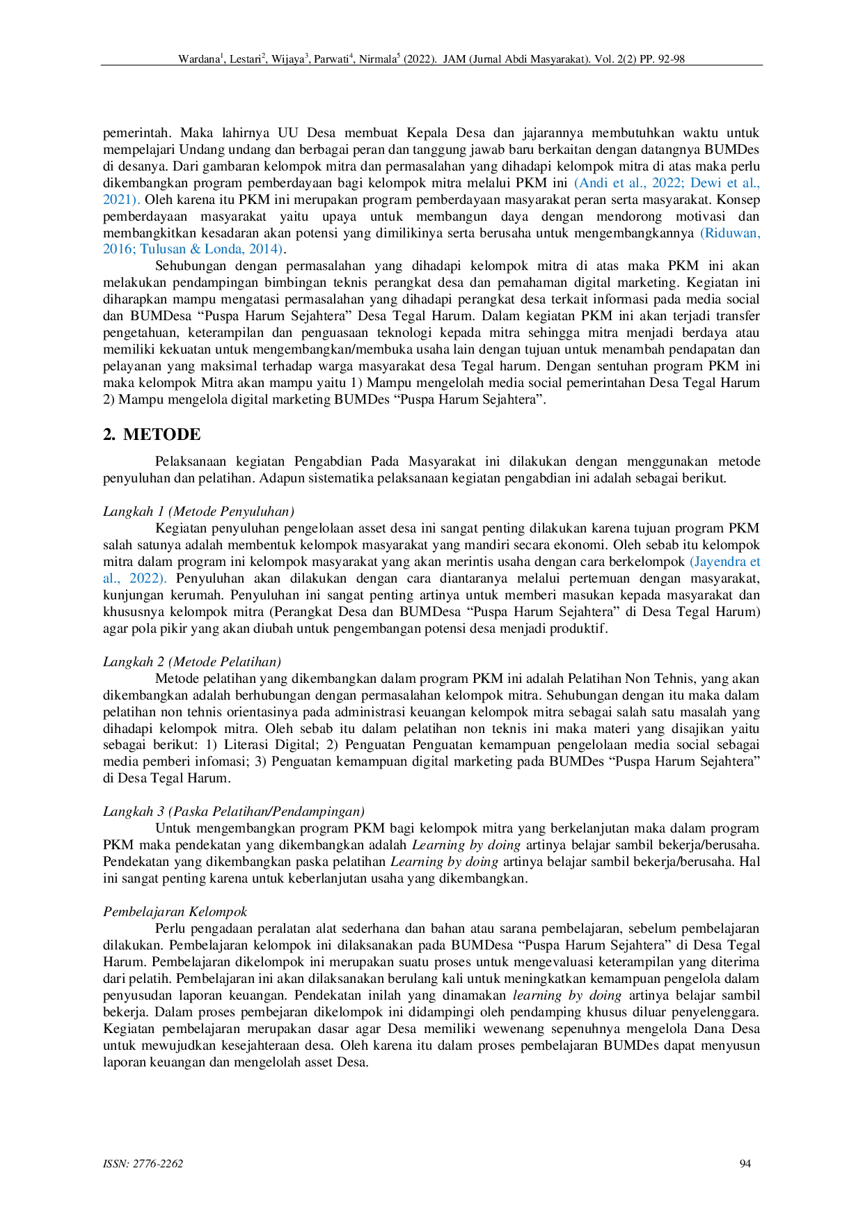 JURIS Peningkatan Kompetensi Perangkat Desa Tegal Harum dan Pengelola BUMDes