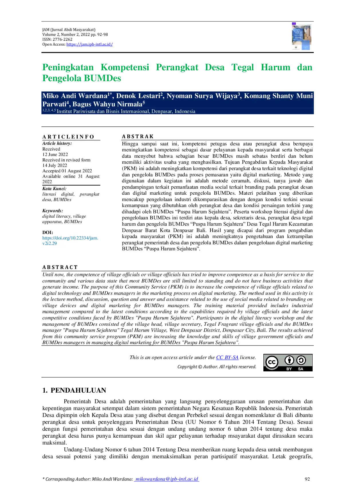 JURIS Peningkatan Kompetensi Perangkat Desa Tegal Harum dan Pengelola BUMDes