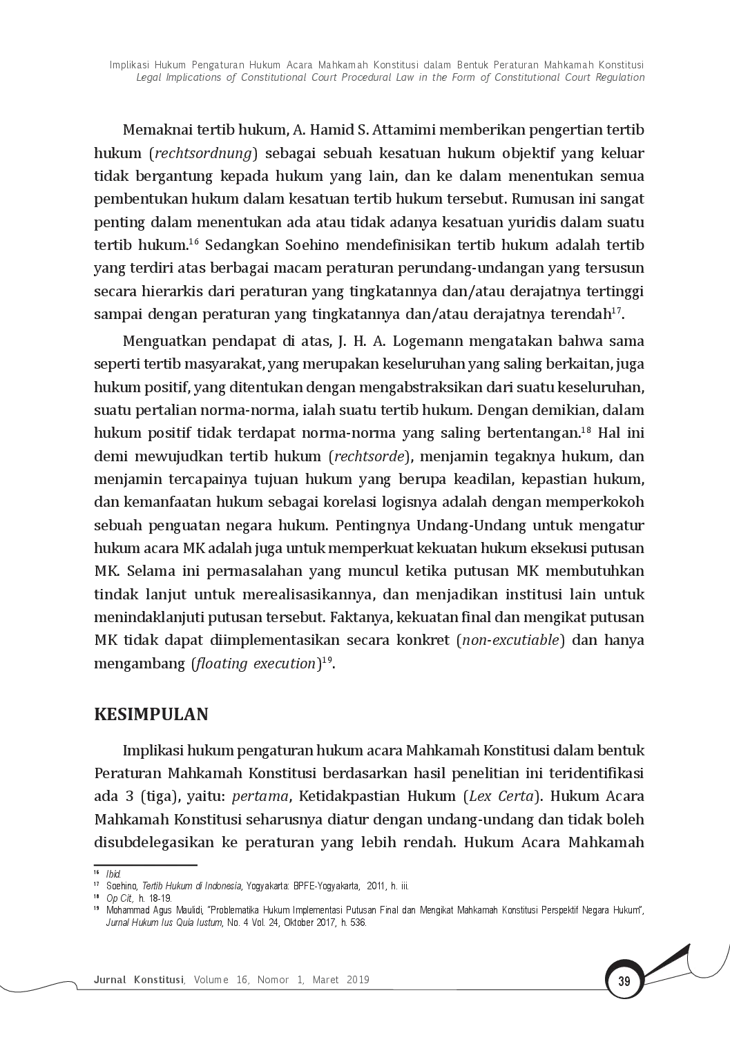 juris Implikasi Hukum Pengaturan Hukum Acara Mahkamah Konstitusi dalam Bentuk Peraturan Mahkamah Konstitusi