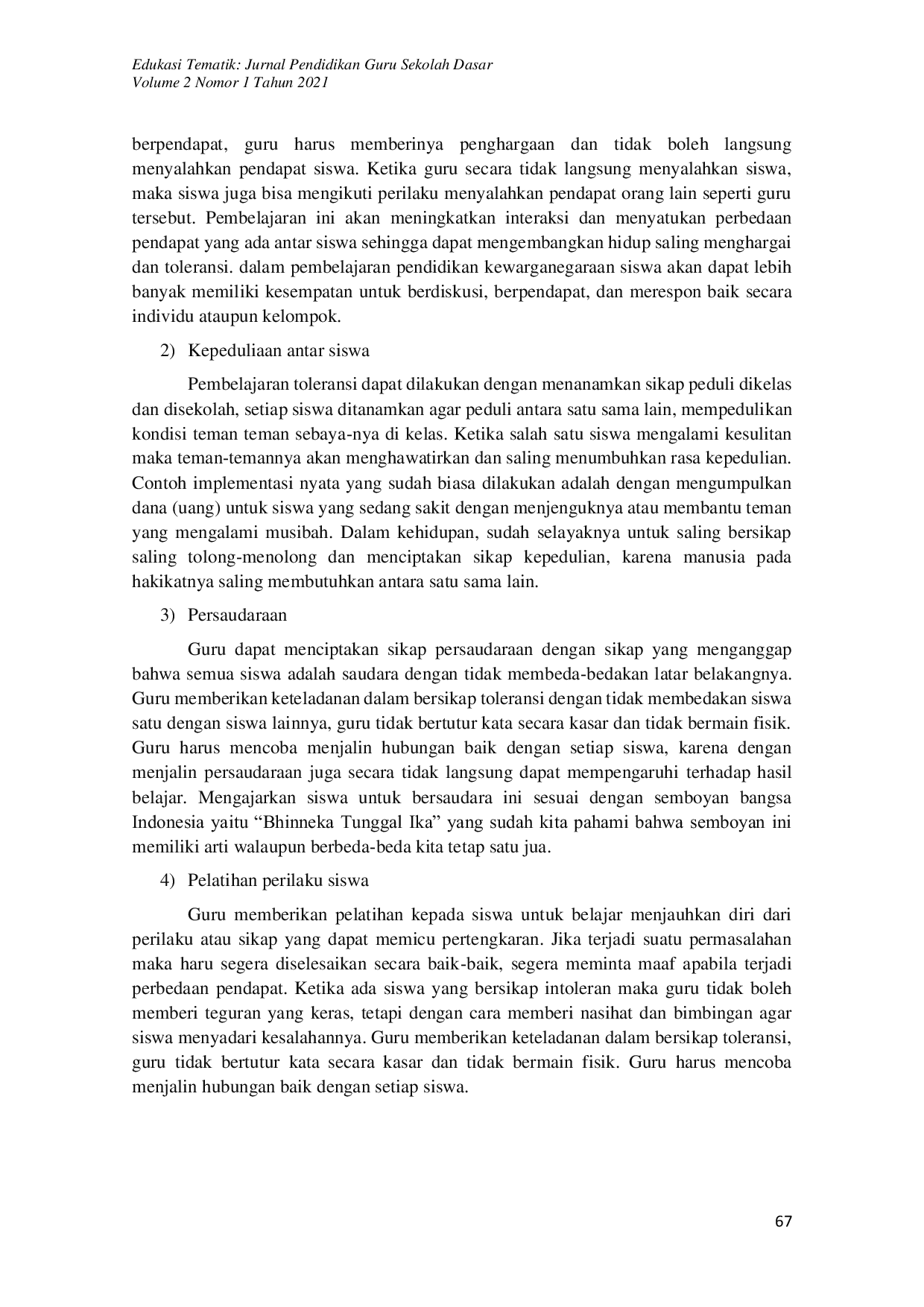 JURIS Penanaman Nilai Toleransi dan Keberagaman Suku Bangsa Siswa Sekolah Dasar melalui Pendidikan Kewarganegaraan