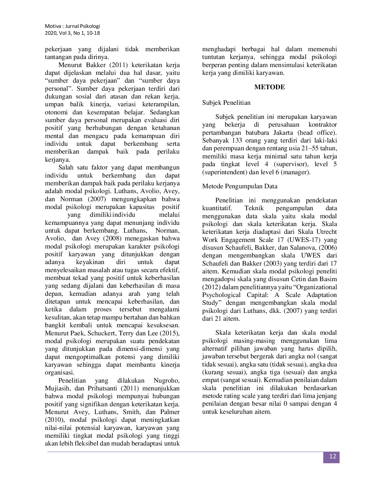 JURIS Urgensi Modal Psikologi Dalam Membangun Keterikatan Kerja Karyawan Penambangan