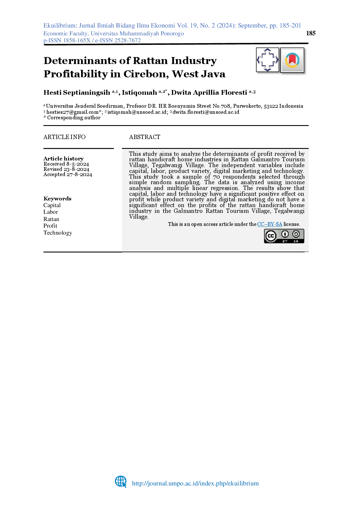 juris Determinants of Rattan Industry Profitability in Cirebon West Java