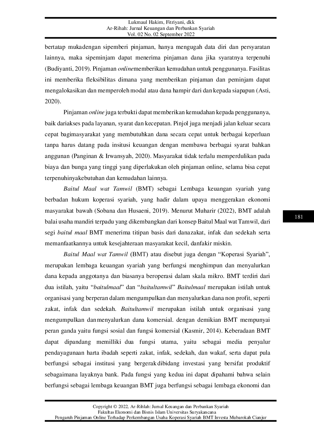 JURIS Pengaruh Pinjaman Online Terhadap Perkembangan Usaha Koperasi Syariah Bmt Investa Mubarokah Cianjur