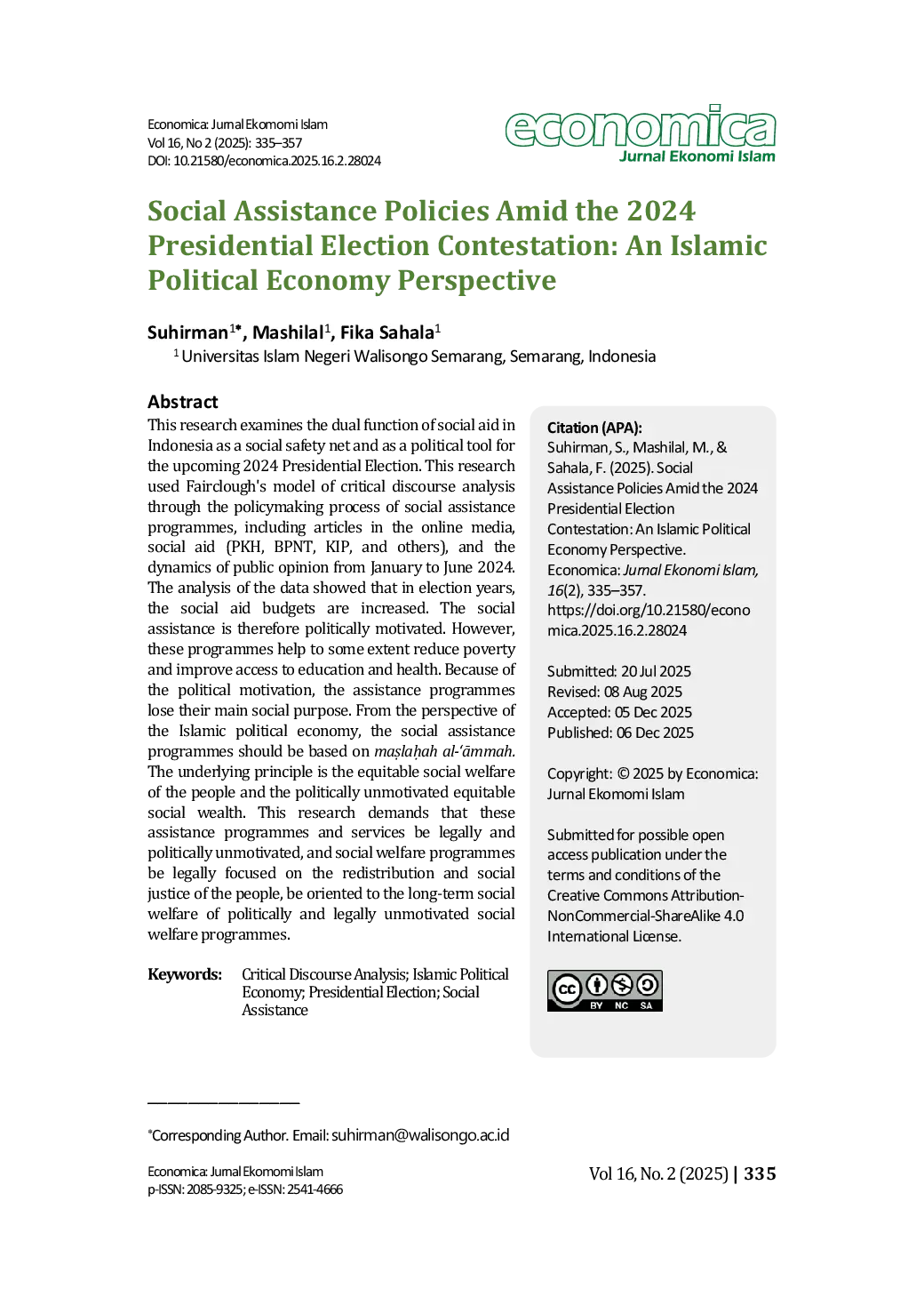 JURIS Social Assistance Policies Amid the 2024 Presidential Election Contestation An Islamic Political Economy Perspective