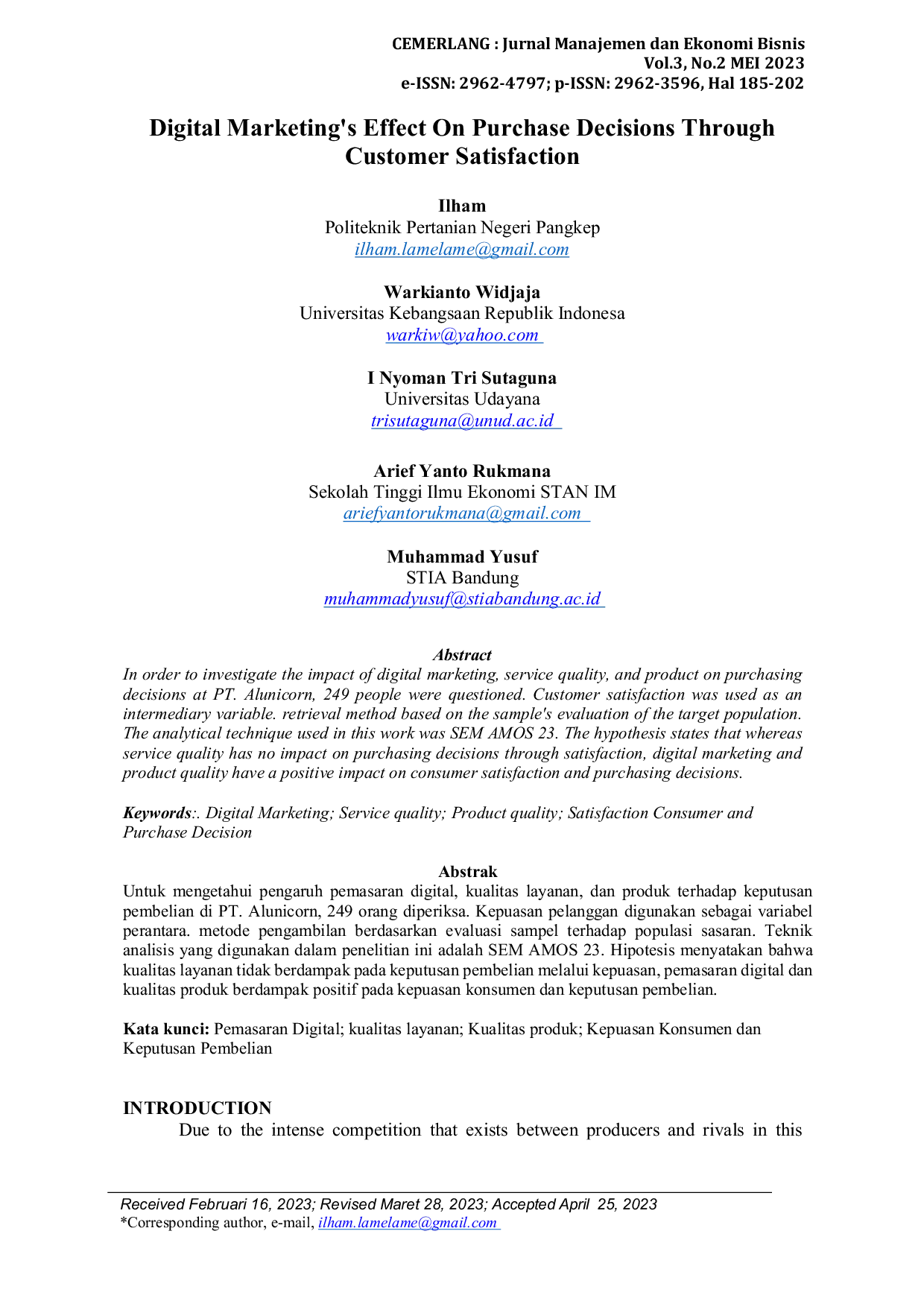 JURIS Digital Marketing s Effect On Purchase Decisions Through Customer Satisfaction