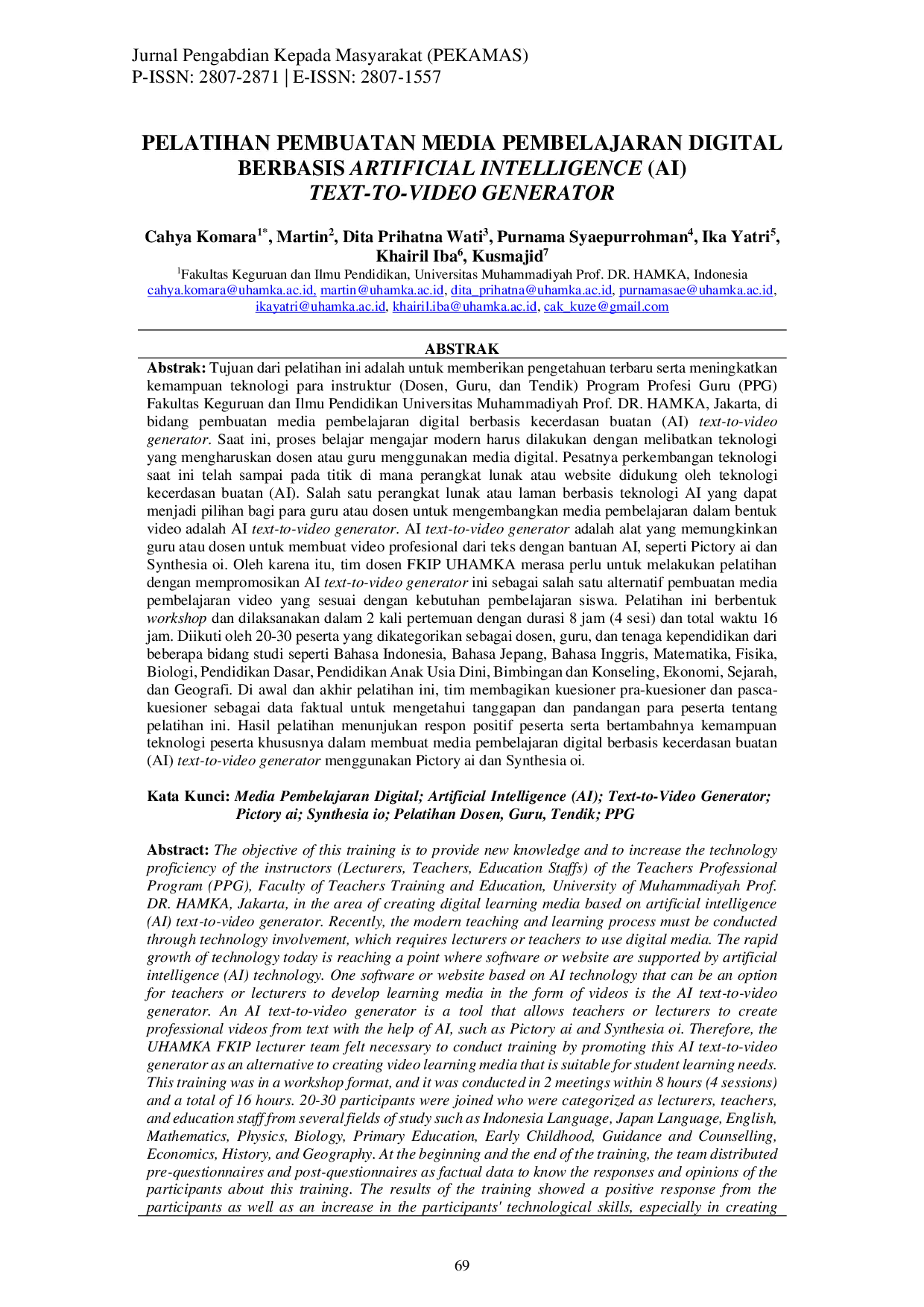 juris Pelatihan Pembuatan Media Pembelajaran Digital Berbasis Artificial Intelligence AI Text to Video Generator