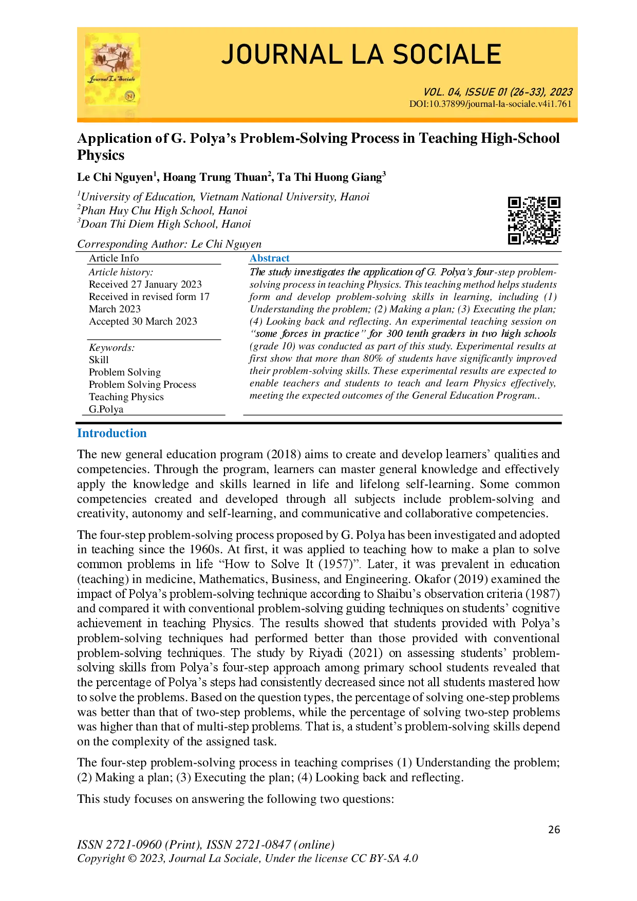 juris A Application of G Polya s Problem Solving Process in Teaching High School Physics