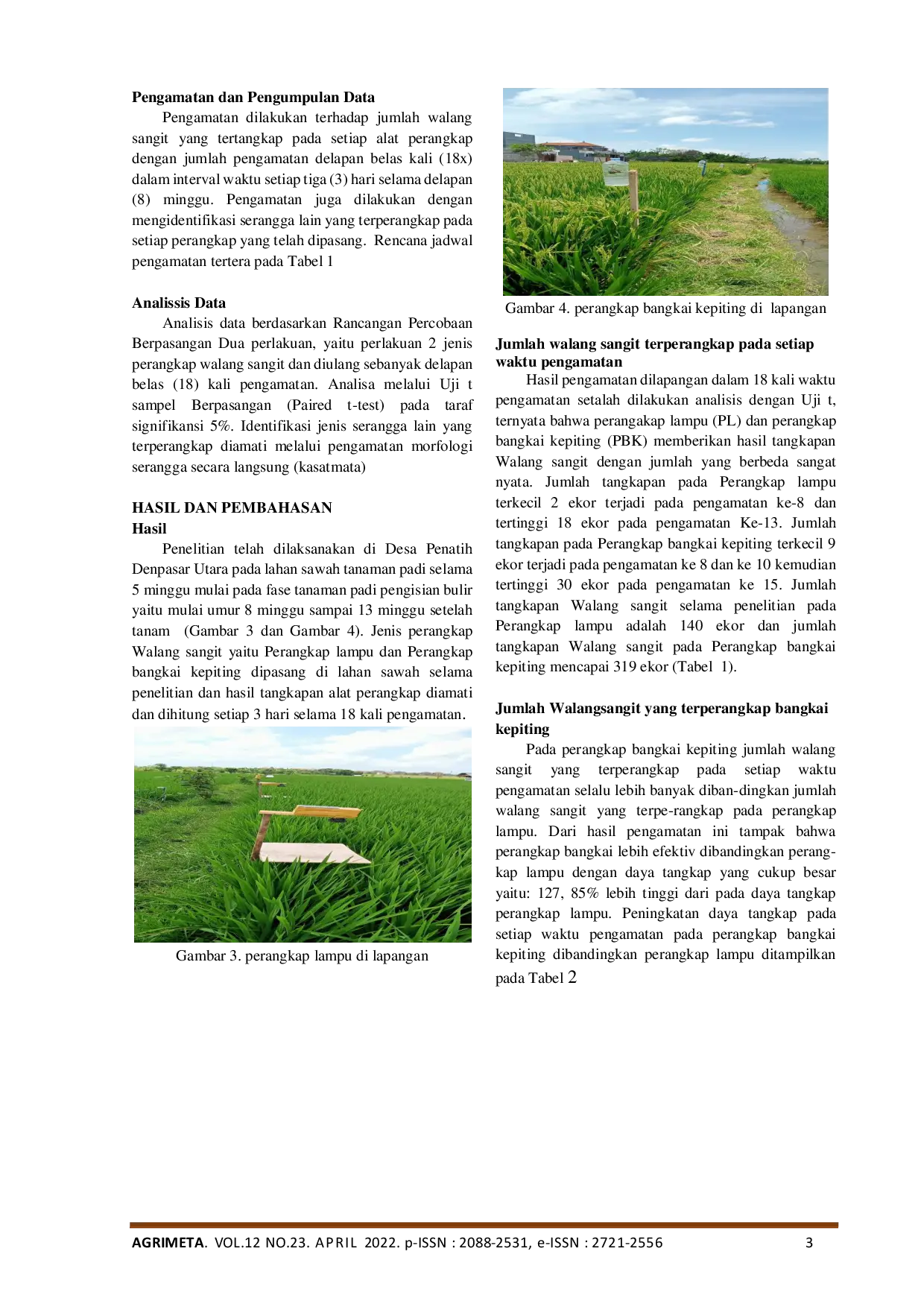 JURIS PENGUJIAN EFEKTIFITAS DAYA TANGKAP JENIS PERANGKAP WALANG SANGIT Leptocorisa oratorius PADA TANAMAN PADI SAWAH