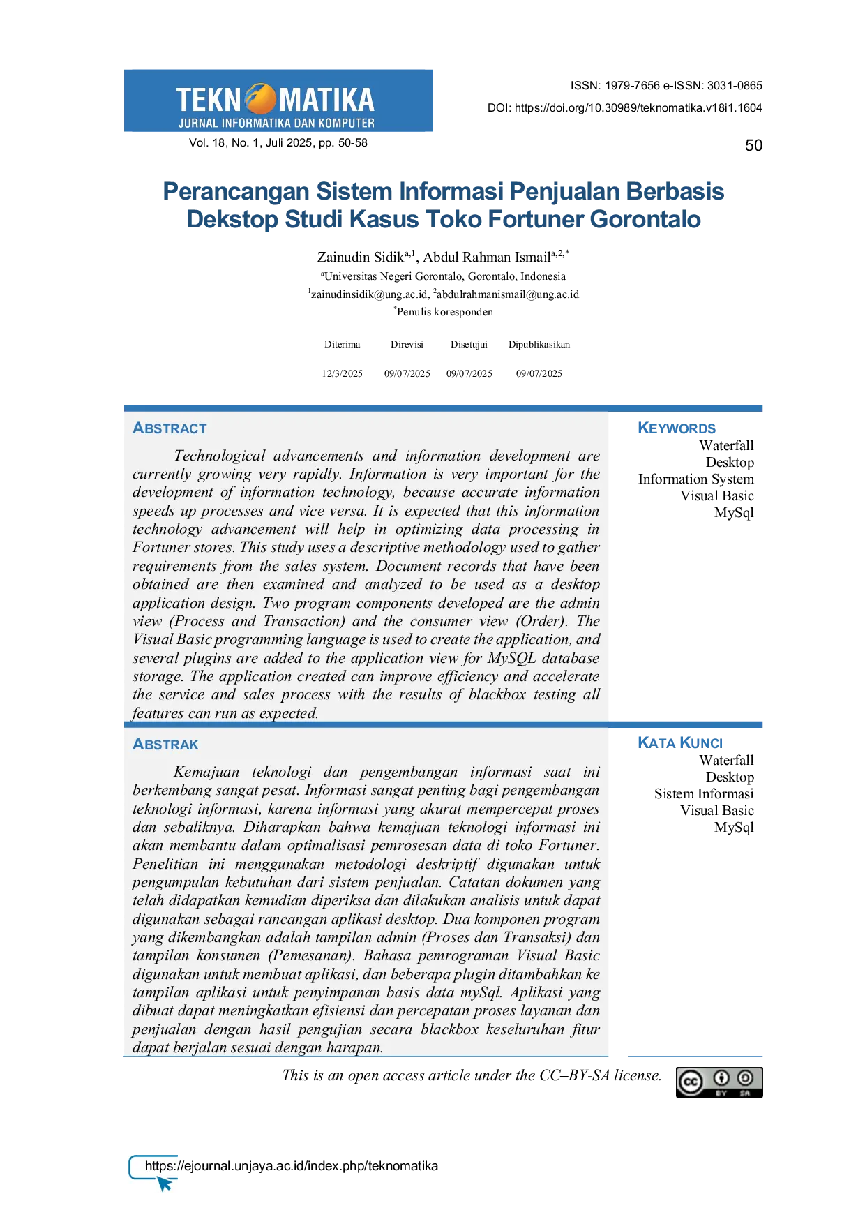 JURIS Indonesia Perancangan Sistem Informasi Penjualan Berbasis Dekstop Studi Kasus Toko Fortuner Gorontalo