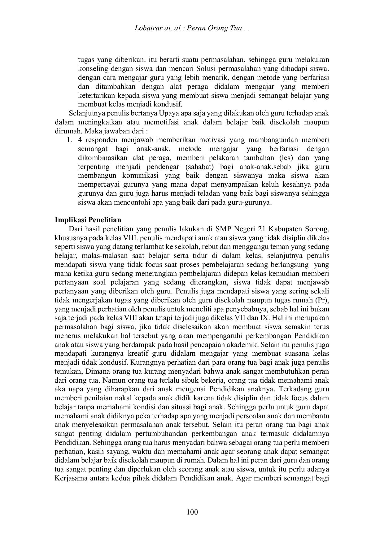 JURIS Peran Orang Tua Terhadap Anak Dalam Meningkatkan Giat Belajar Anak