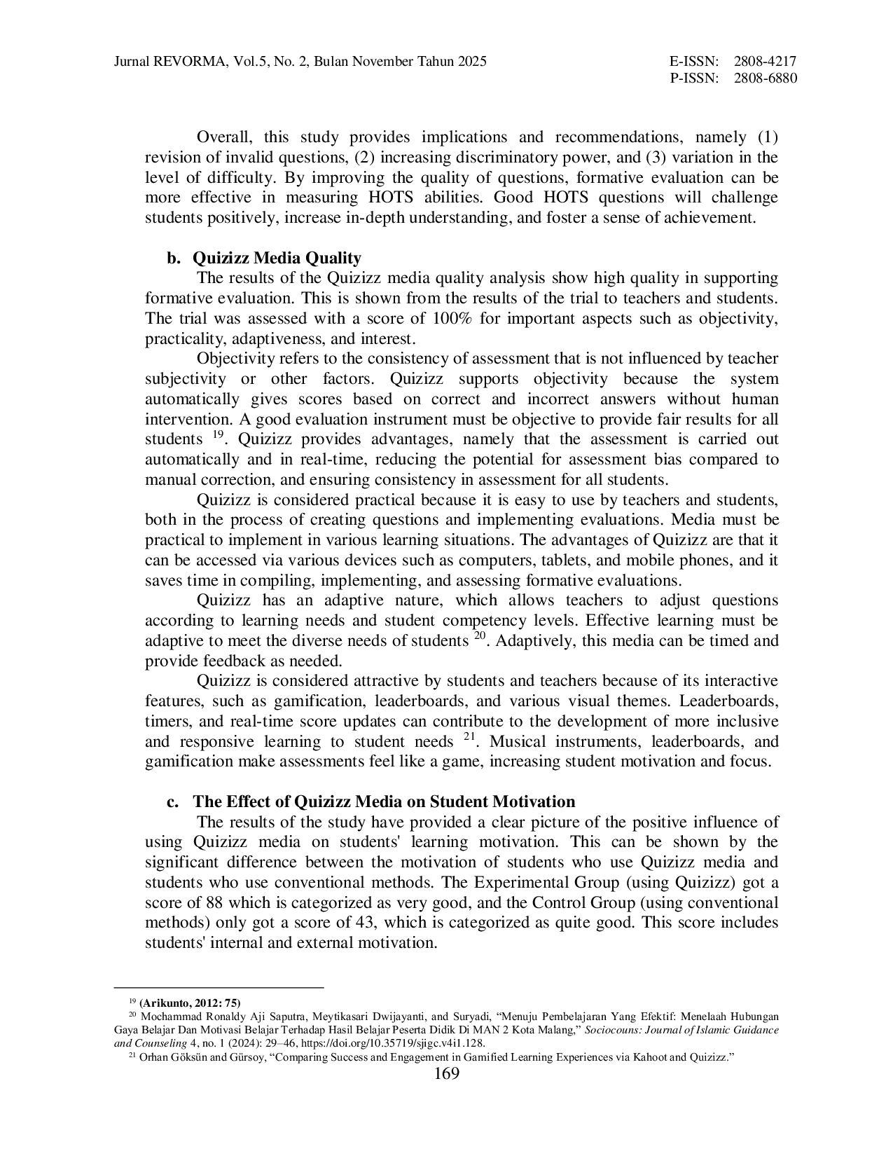 JURIS The Effect of Quizizz as a Formative Evaluation Tool in History Learning A Study on Students at MAN 2 Kota Malang