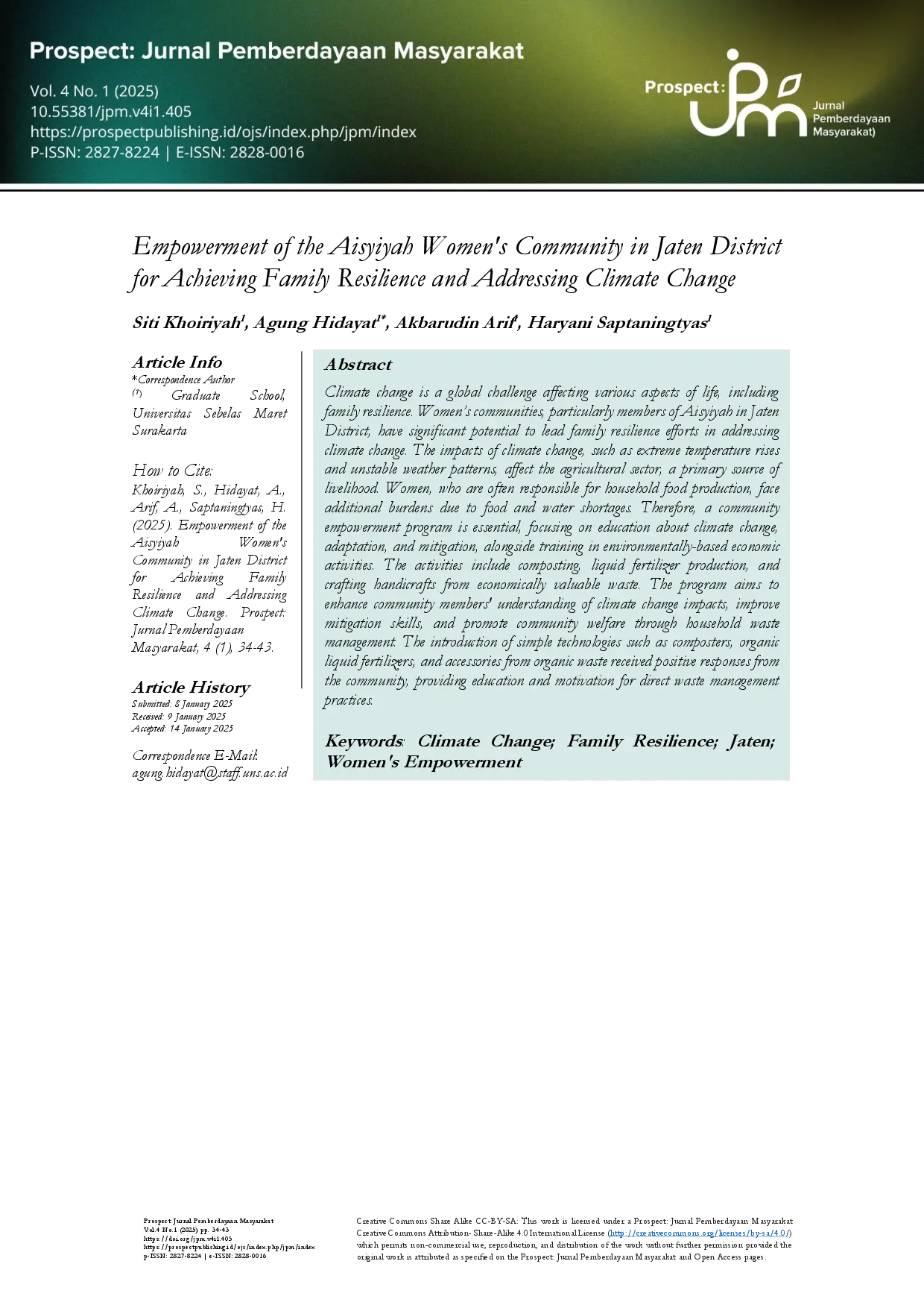 juris Empowerment of the Aisyiyah Women s Community in Jaten District for Achieving Family Resilience and Addressing Climate Change