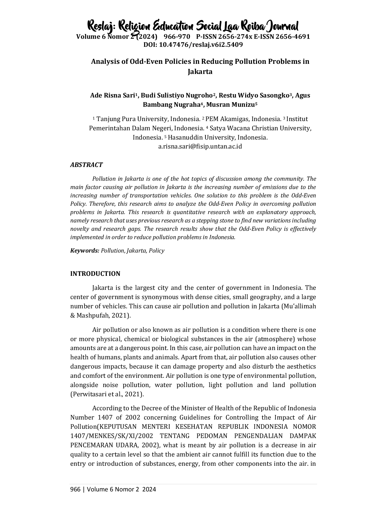 juris Thei Analysis of Odd Even Policies in Reducing Pollution Problems in Jakarta