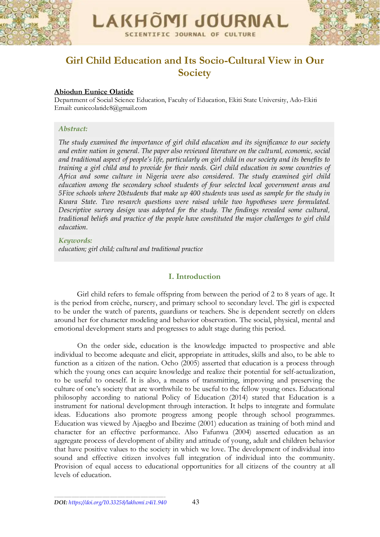 JURIS Girl Child Education and Its Socio Cultural View in Our Society