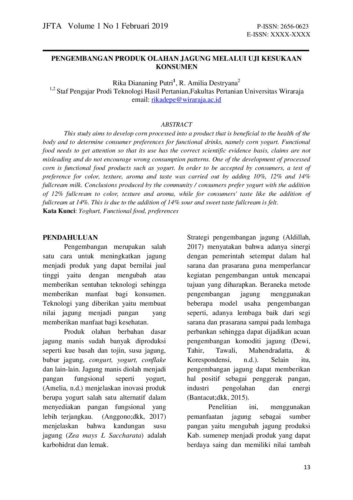 JURIS Pengembangan Produk Olahan Jagung Melalui Uji Kesukaan Konsumen