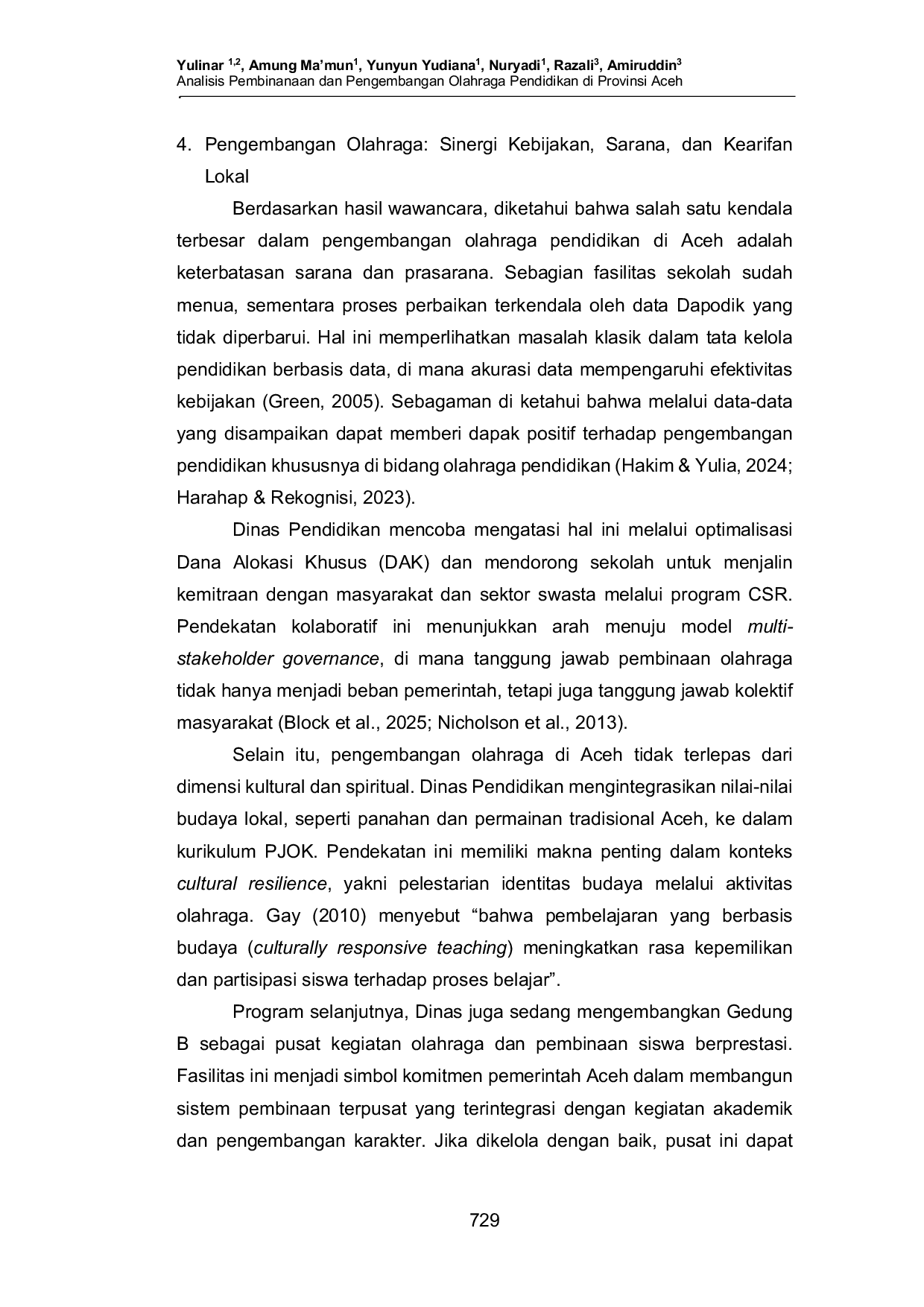 JURIS Analisis Pembinanaan dan Pengembangan Olahraga Pendidikan di Provinsi Aceh