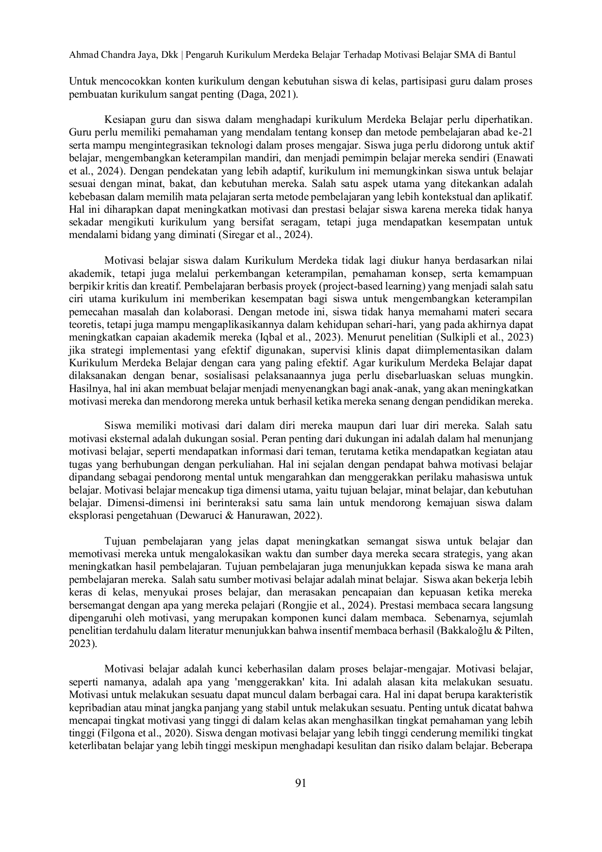 JURIS Pengaruh Kurikulum Merdeka Belajar Terhadap Motivasi Belajar SMA di Bantul