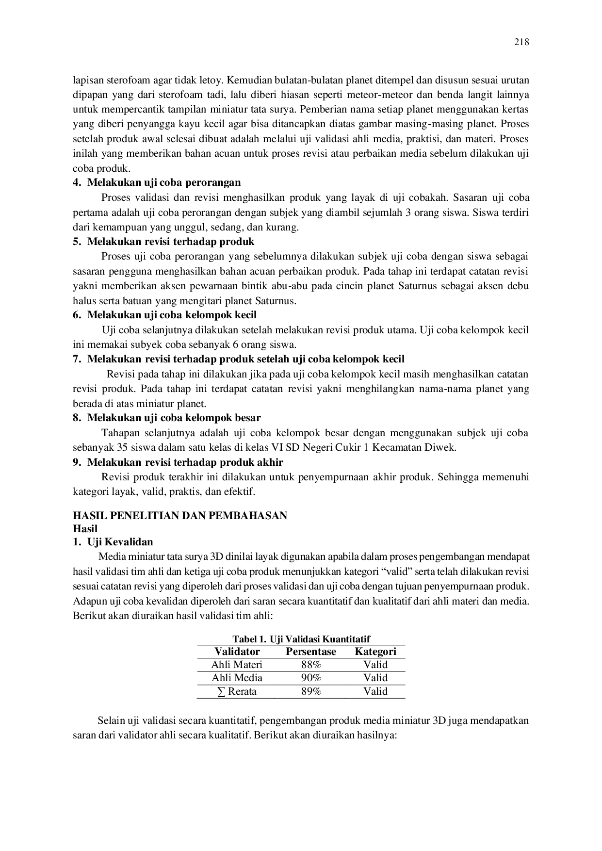 JURIS Pengembangan Media Miniatur 3D Pada Materi Sistem Tata Surya Siswa Kelas VI Sekolah Dasar