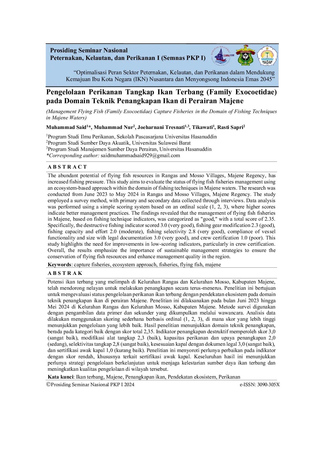 JURIS Pengelolaan Perikanan Tangkap Ikan Terbang Family Exocoetidae Pada Domain Teknik Penangkapan Ikan di Perairan Majene
