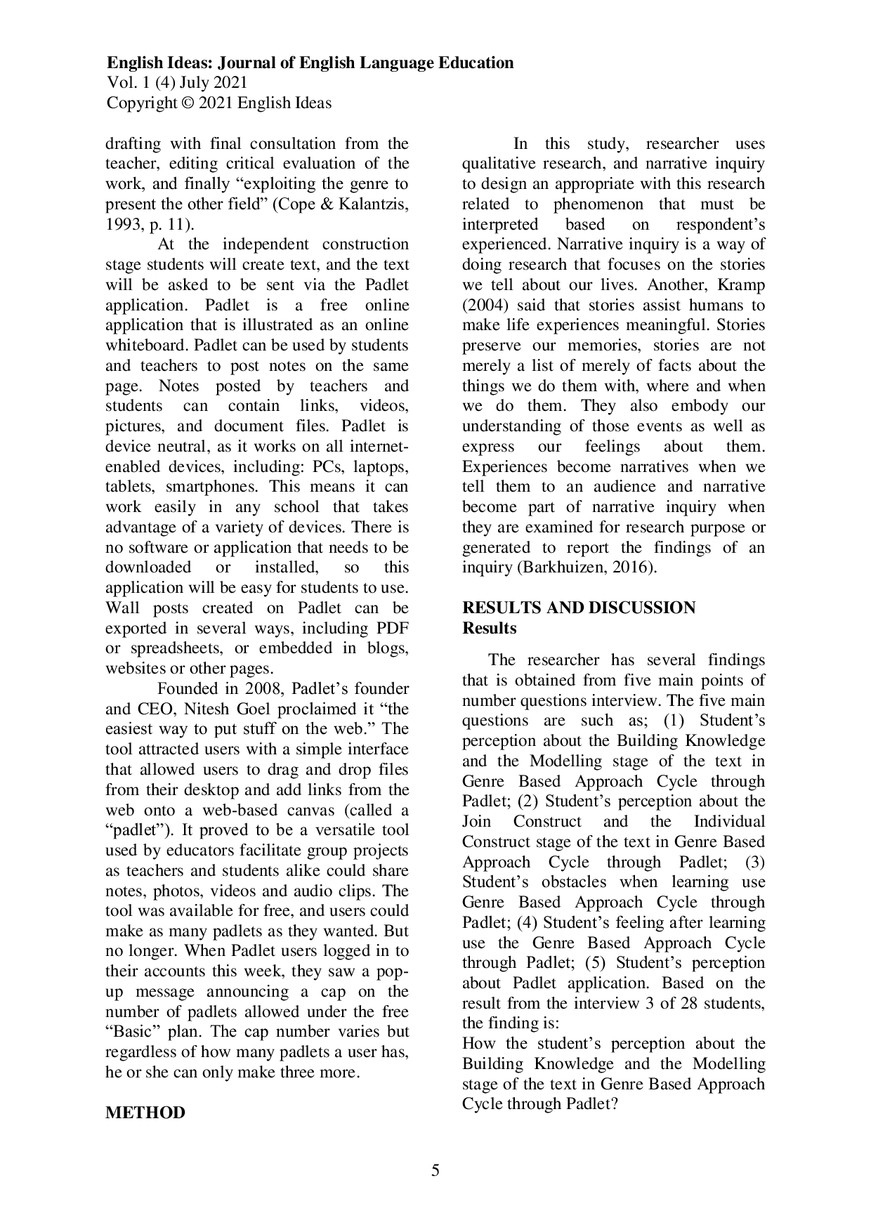 JURIS Students Perception in Implementation of Genre based Approach Cycle through Padlet