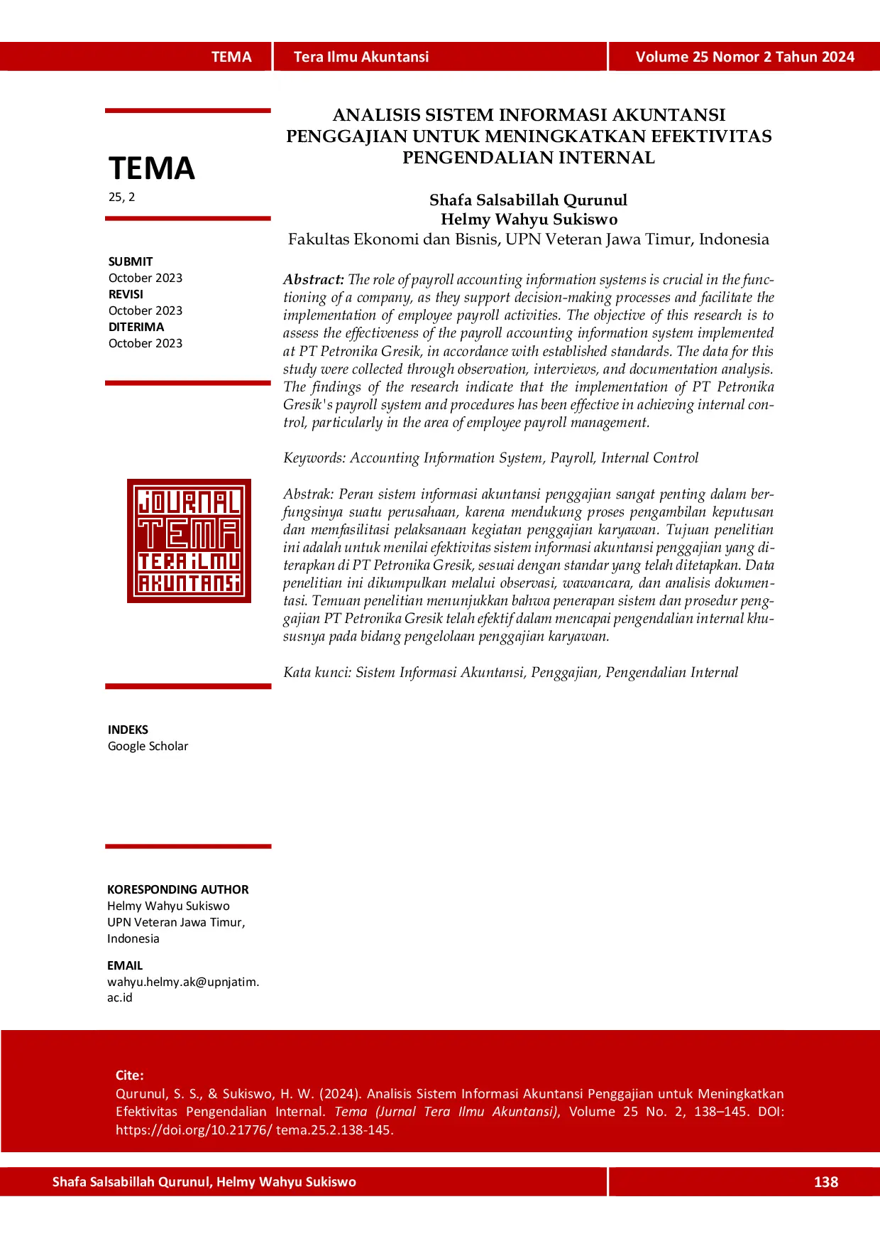 JURIS Analisis Sistem Informasi Akuntansi Penggajian untuk Meningkatkan Efektivitas Pengendalian Internal