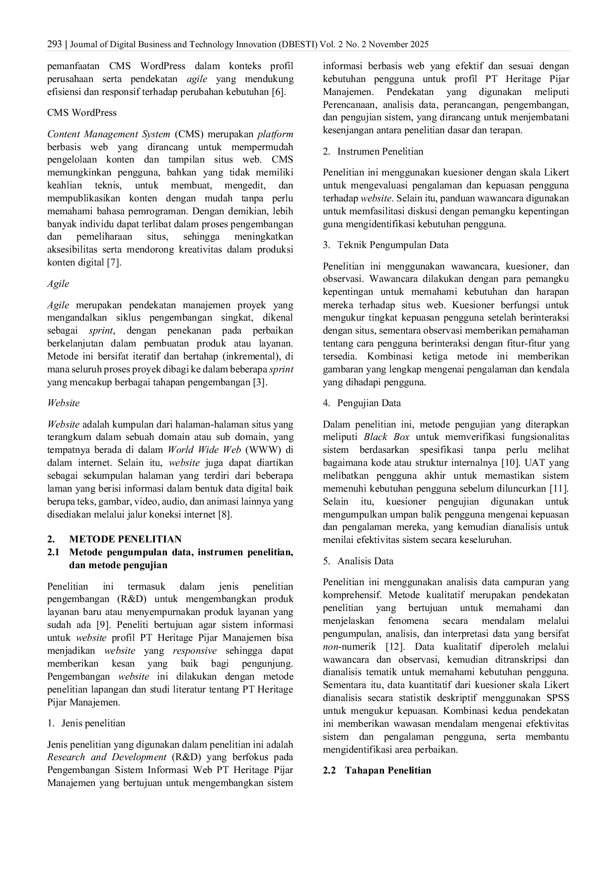 JURIS Implementasi CMS Wordpress Berbasis Agile untuk Pengembangan Website Profil PT Heritage Pijar Manajemen