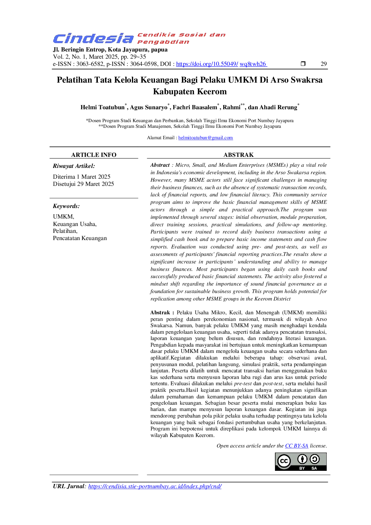 JURIS Pelatihan Tata Kelola Keuangan Bagi Pelaku UMKM Di Arso Swakrsa Kabupaten Keerom
