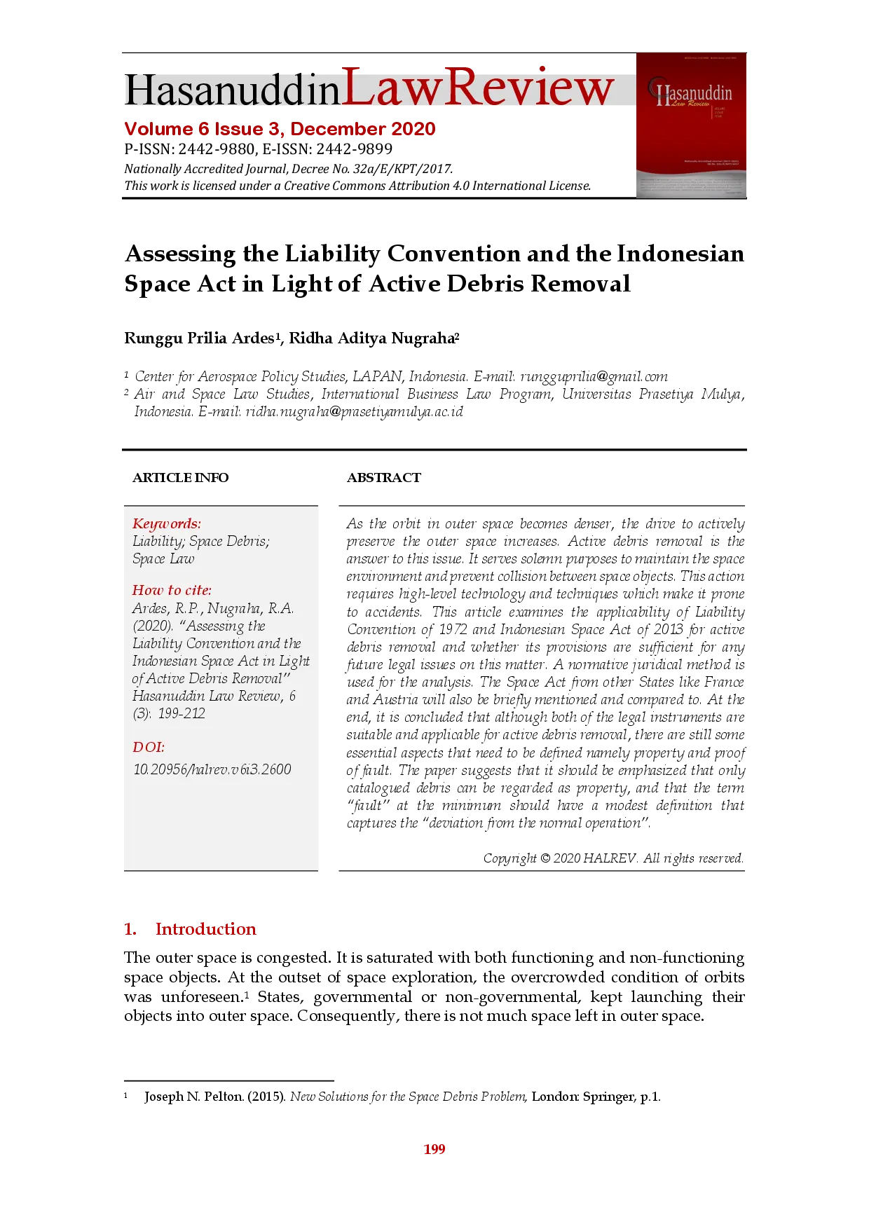 juris Assessing the Liability Convention and the Indonesian Space Act in Light of Active Debris Removal