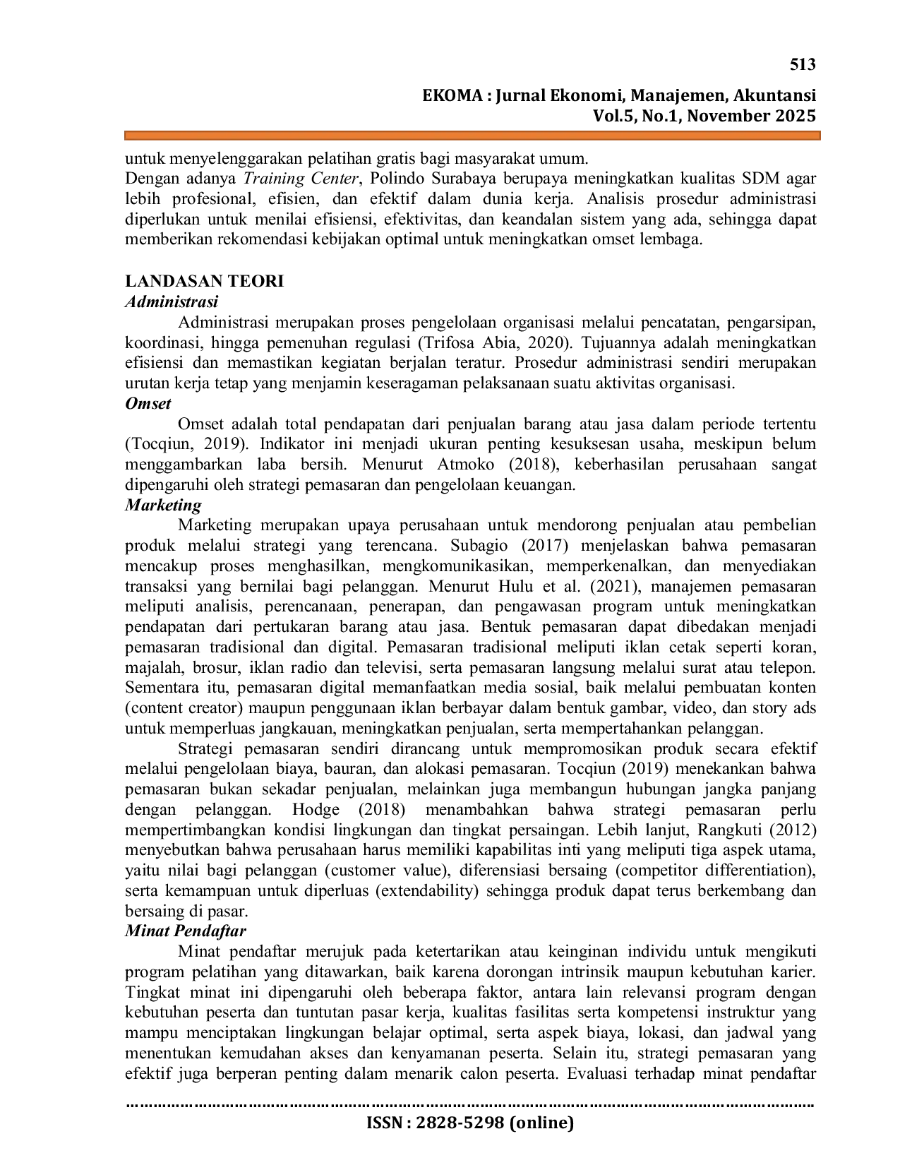 JURIS Analisis Prosedur Administrasi Pada Training Center Untuk Meningkatkan Omset Polindo Surabaya