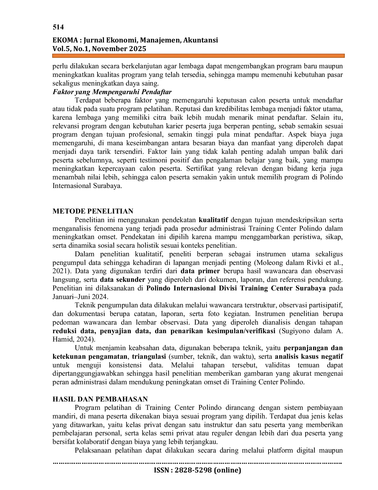 JURIS Analisis Prosedur Administrasi Pada Training Center Untuk Meningkatkan Omset Polindo Surabaya