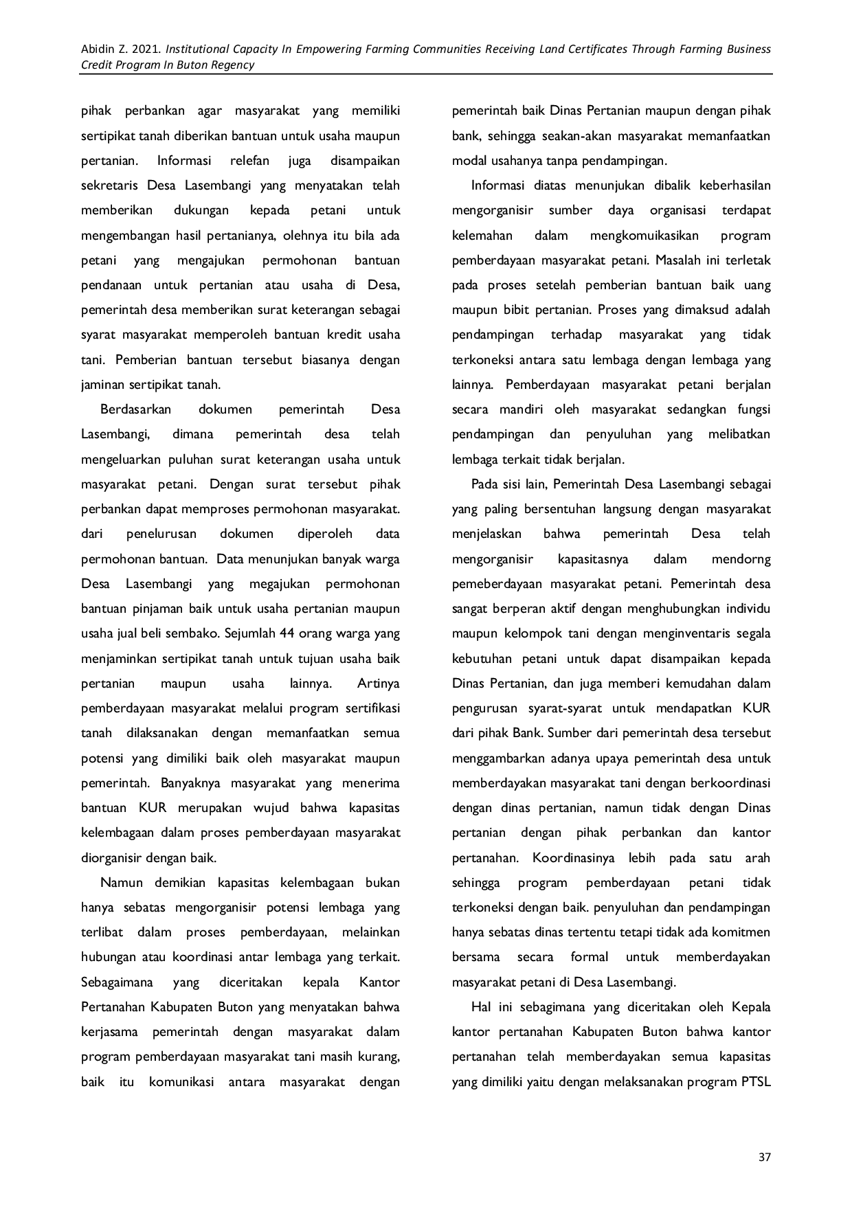 JURIS Kapasitas Kelembagaan dalam Pemberdayaan Masyarakat Petani Penerima Sertifikat Tanah melalui Program Kredit Usaha Tani di Kabupaten Buton
