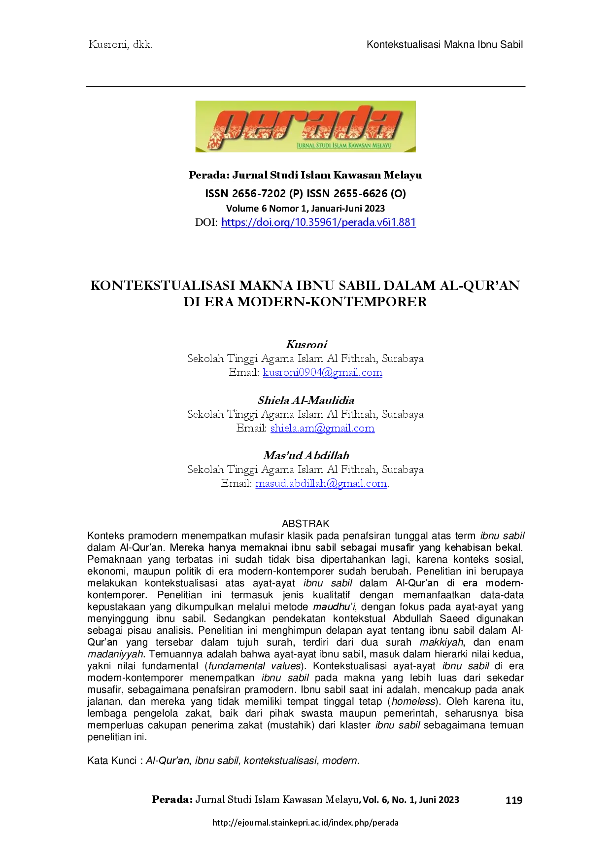 juris Kontekstualisasi Makna Ibnu Sabil Dalam Al Qur an Di Era Modern Kontemporer