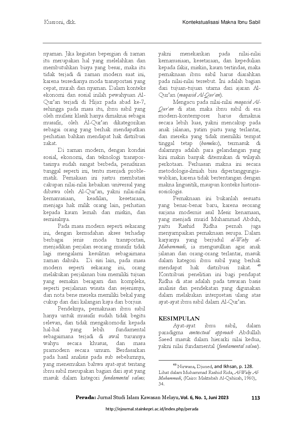 juris Kontekstualisasi Makna Ibnu Sabil Dalam Al Qur an Di Era Modern Kontemporer